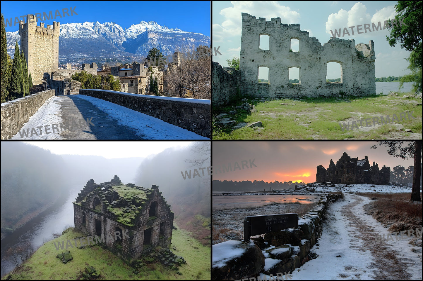 Abandoned Castle Backdrop, European Ruins Digital Backgrounds, Fantasy Photography, Printable Photo Booth