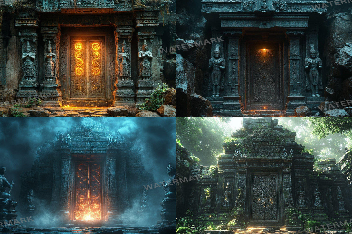Ancient Temple Door Backdrop: PNGs for Fantasy Adventure Photography, Mystical Stone Archway Portals, Lost Civilization Digital Backdrop