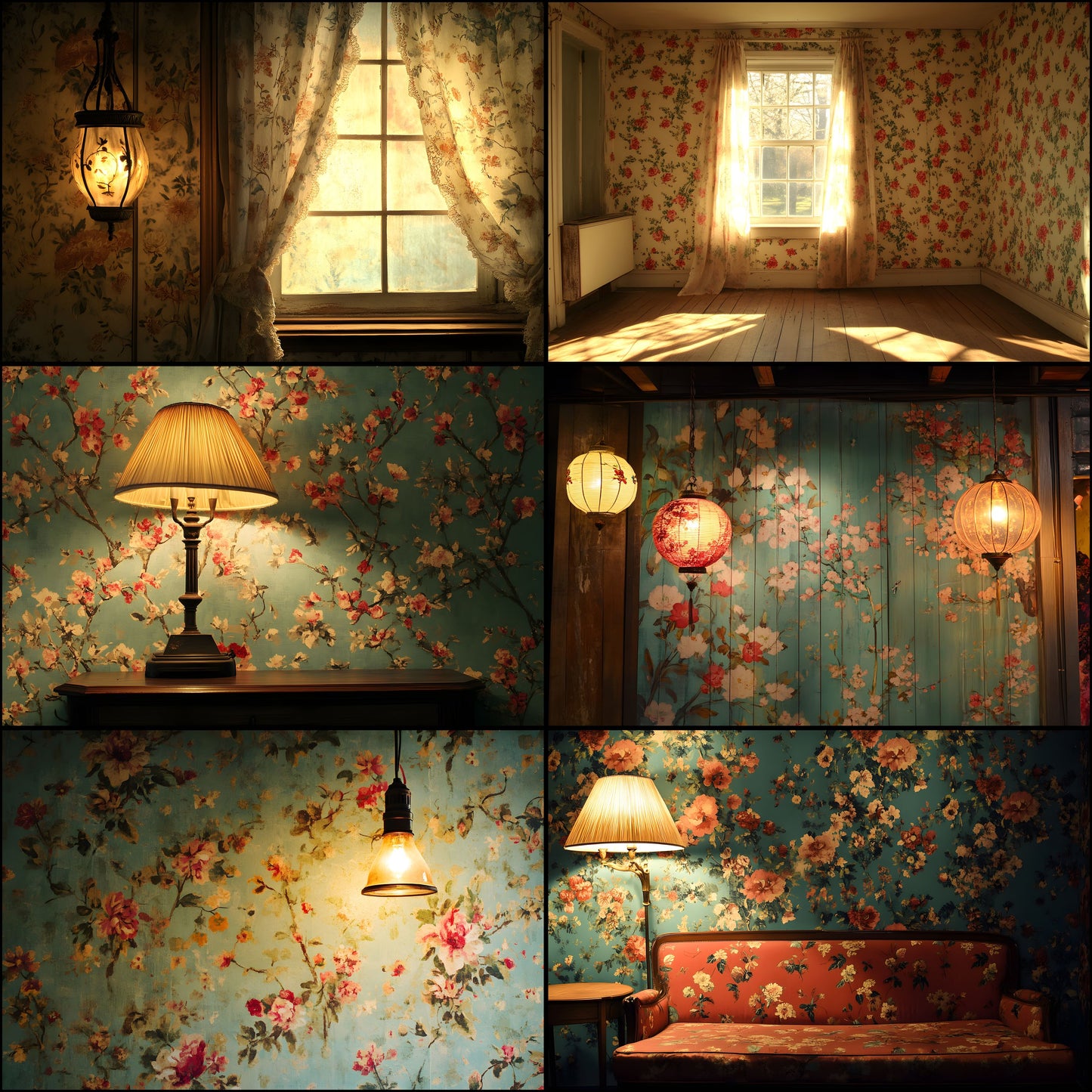 Vintage Wallpaper Room Digital Backdrop, Photography Backgrounds, Antique Interior Photo Prop, Printable Photography, High Resolution Images