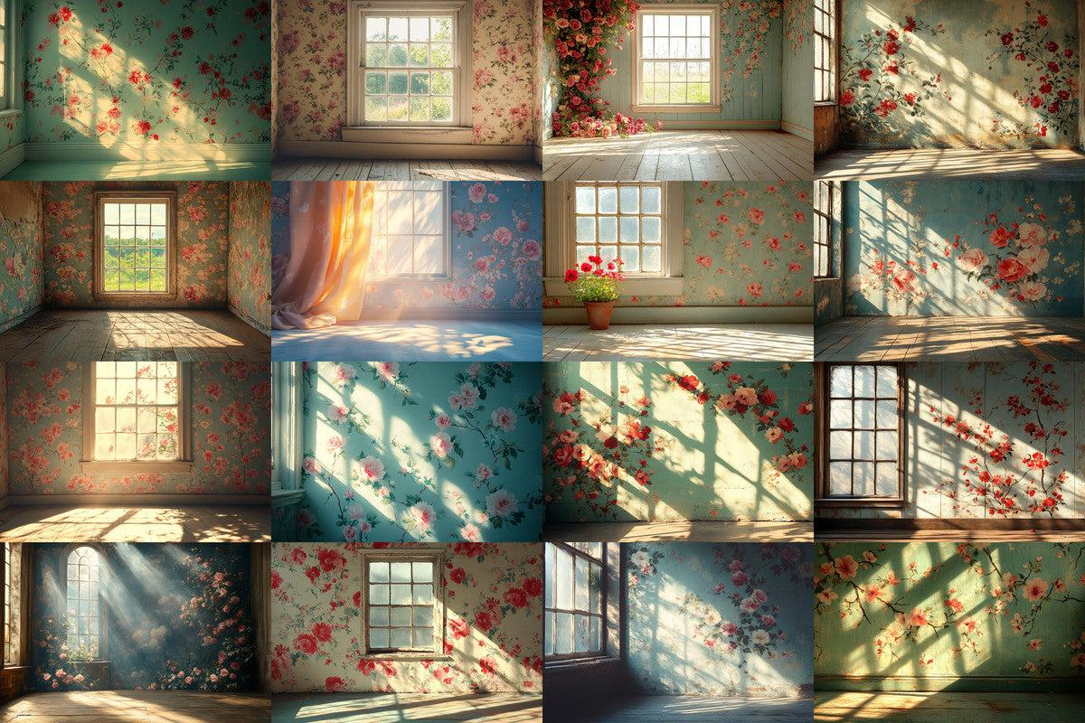 Vintage Floral Wallpaper Photography Backdrops - Textured Digital Art Aesthetic for Artists Designers - 00x00px PNGs