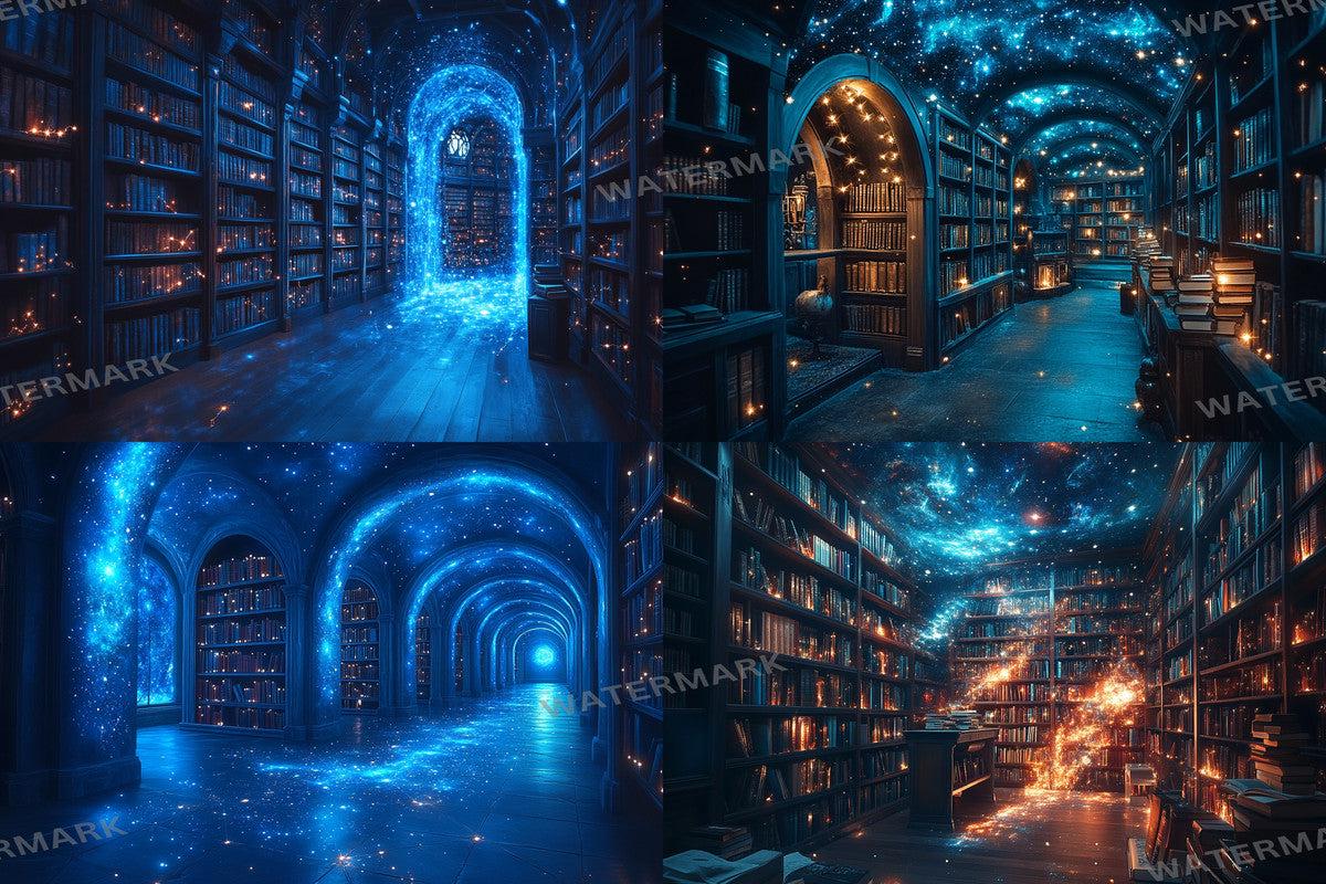Celestial Library Dream Backdrops for Digital Art Photography - Warm Inviting Aesthetic PNGs 00x00px