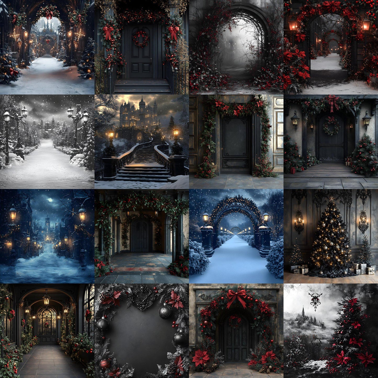 Gothic Christmas Backdrop, Digital Backdrop, Master Overlays, Gothic Black Christmas Backdrop, Festive Digital Download Christmas Background