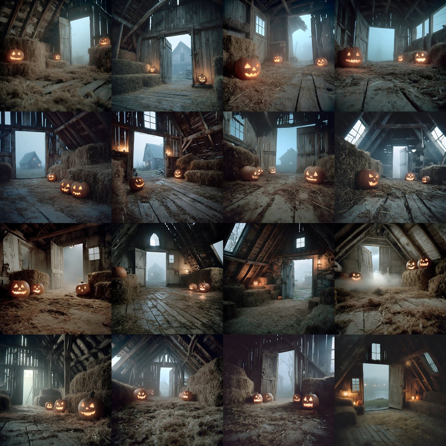 Midnight Abandoned Barn Loft Digital Backdrop, Square Photography Background, Spooky Photo Overlay, Grunge Texture, Eerie Scene, Fantasy Art, SQBD