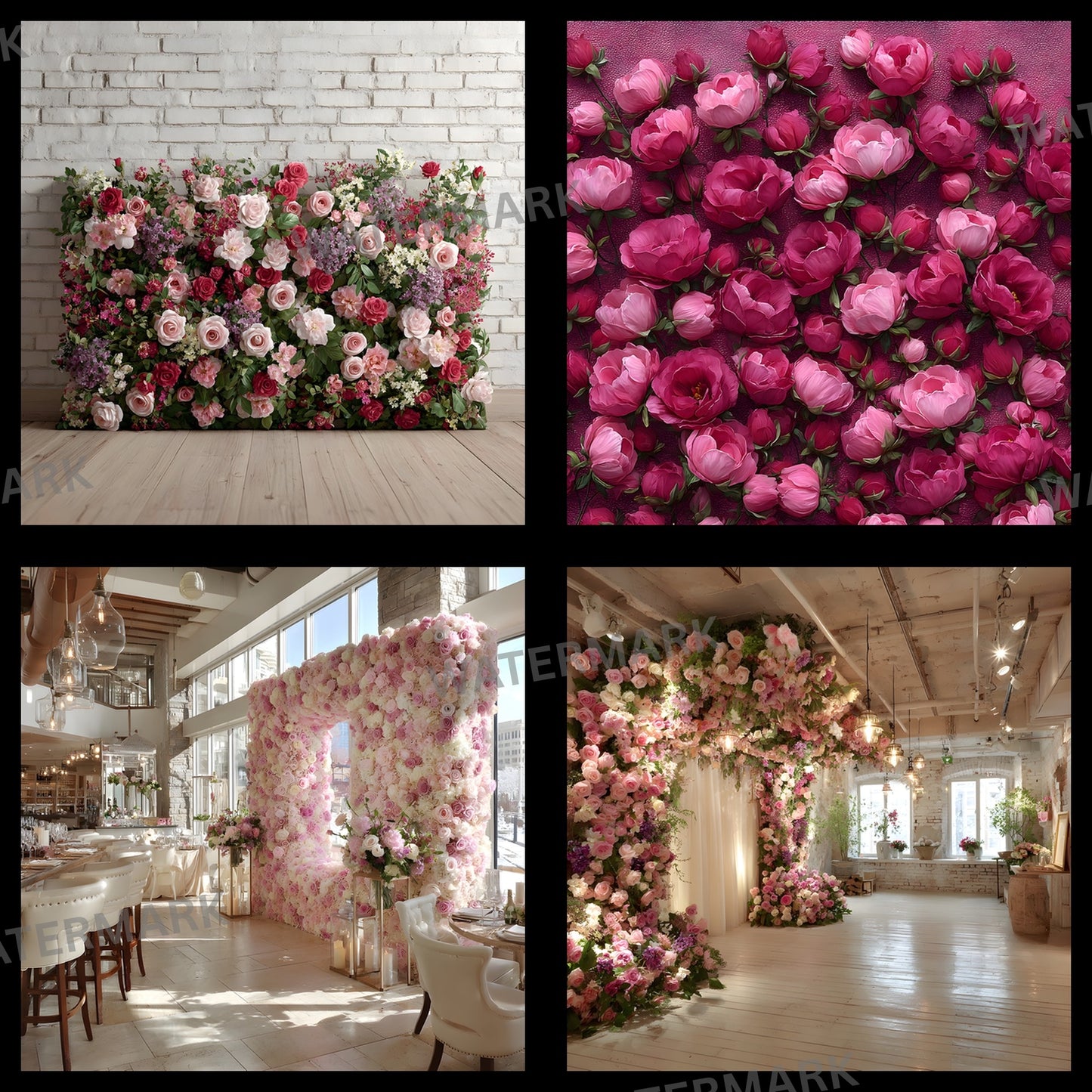 Pink Rose Flower Wall Digital Backdrop Photography, Floral Wedding Background, Square Photo Booth Prop, Elegant Party Decor, Printable Portrait Image