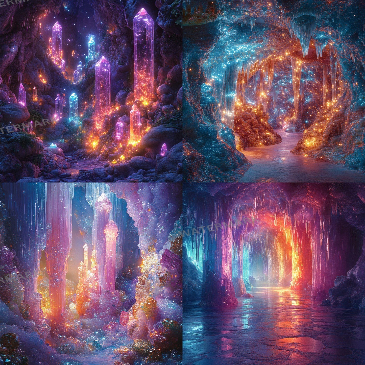 Crystal Fairy Cavern Digital Backdrops - High-Resolution PNGs for Creative Photography 96x96px Commercial Use