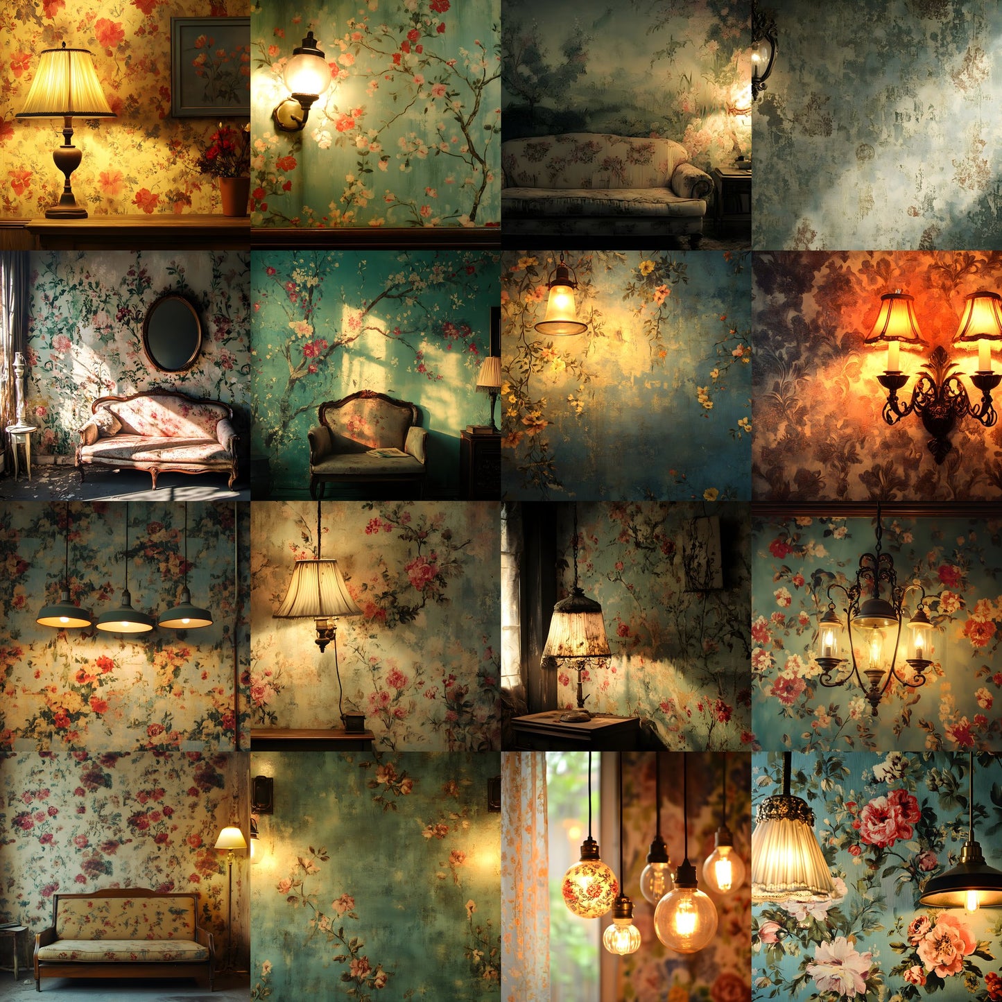 Vintage Wallpaper Room Digital Backdrop, Photography Backgrounds, Antique Interior Photo Prop, High-Res Image for Photographers