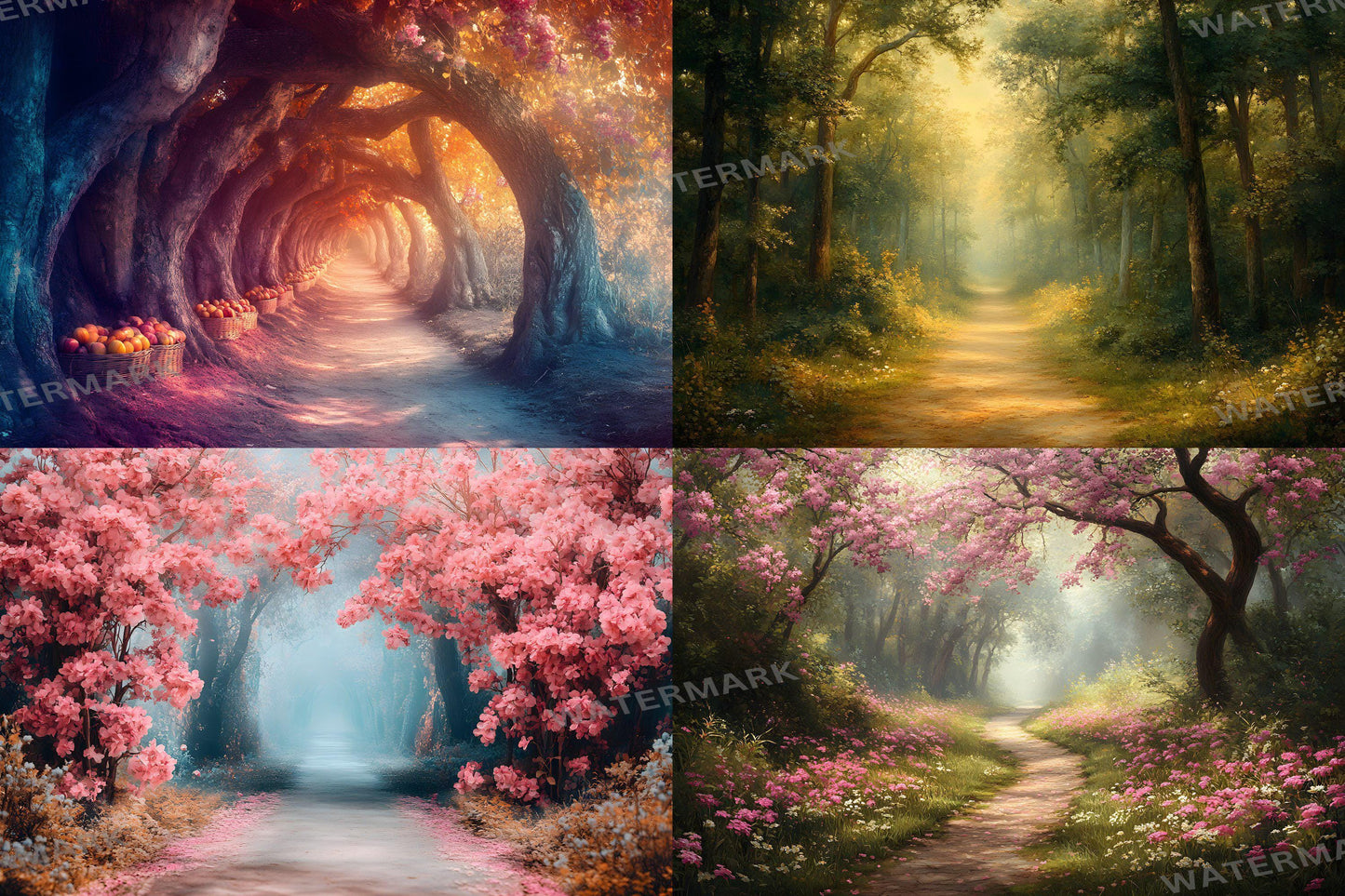 Enchanted Forest Backdrops for Photography ��������� Magical Digital Portraits Backgrounds, Magic Woodland, Lush Green Tree & Floral Backdrops