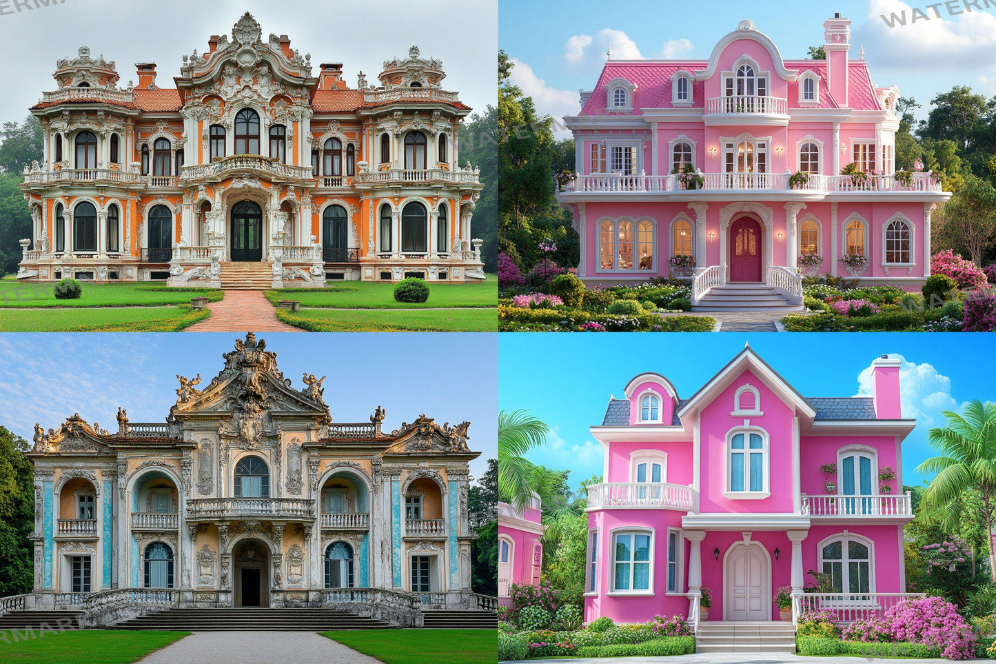 Baroque House Interior Backdrops, Elegant Mansion Photography Backgrounds, Ornate Architecture - Colorful Buildings - Baroque Backdrops