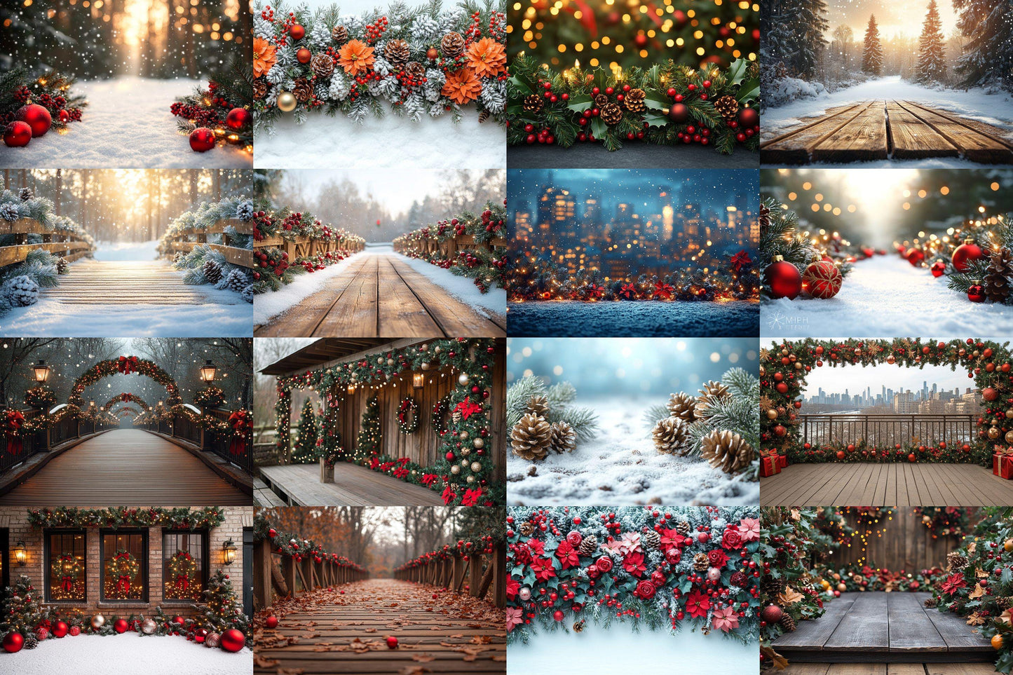 Christmas Outdoor Backgrounds Collection ��������� Winter Holiday-Themed Photoshop Backdrops for Festive Photography & Seasonal Photo Editing
