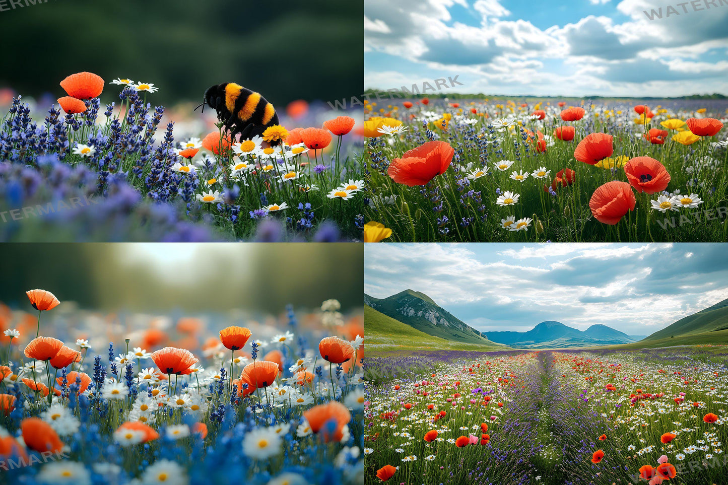 Meadow Bliss Backdrops - Stunning Wildflower Fields Landscape Photography Backgrounds - Floral Backdrops - Wedding, Maternity Backdrop