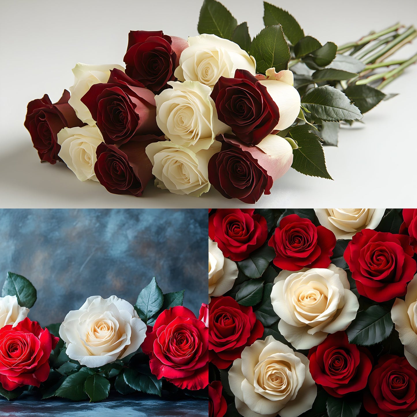 White Red Roses Photography Backdrop, Elegant Floral Background for Portraits, Wedding Photo Booth, Digital Download, Ratio