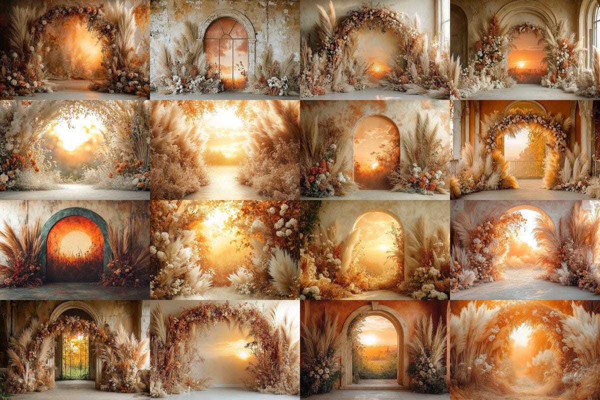 Boho Background - Sunset Arch Photography Backdrops - 8Warm Aesthetic PNGs for Digital Art & Photography - Commercial Use