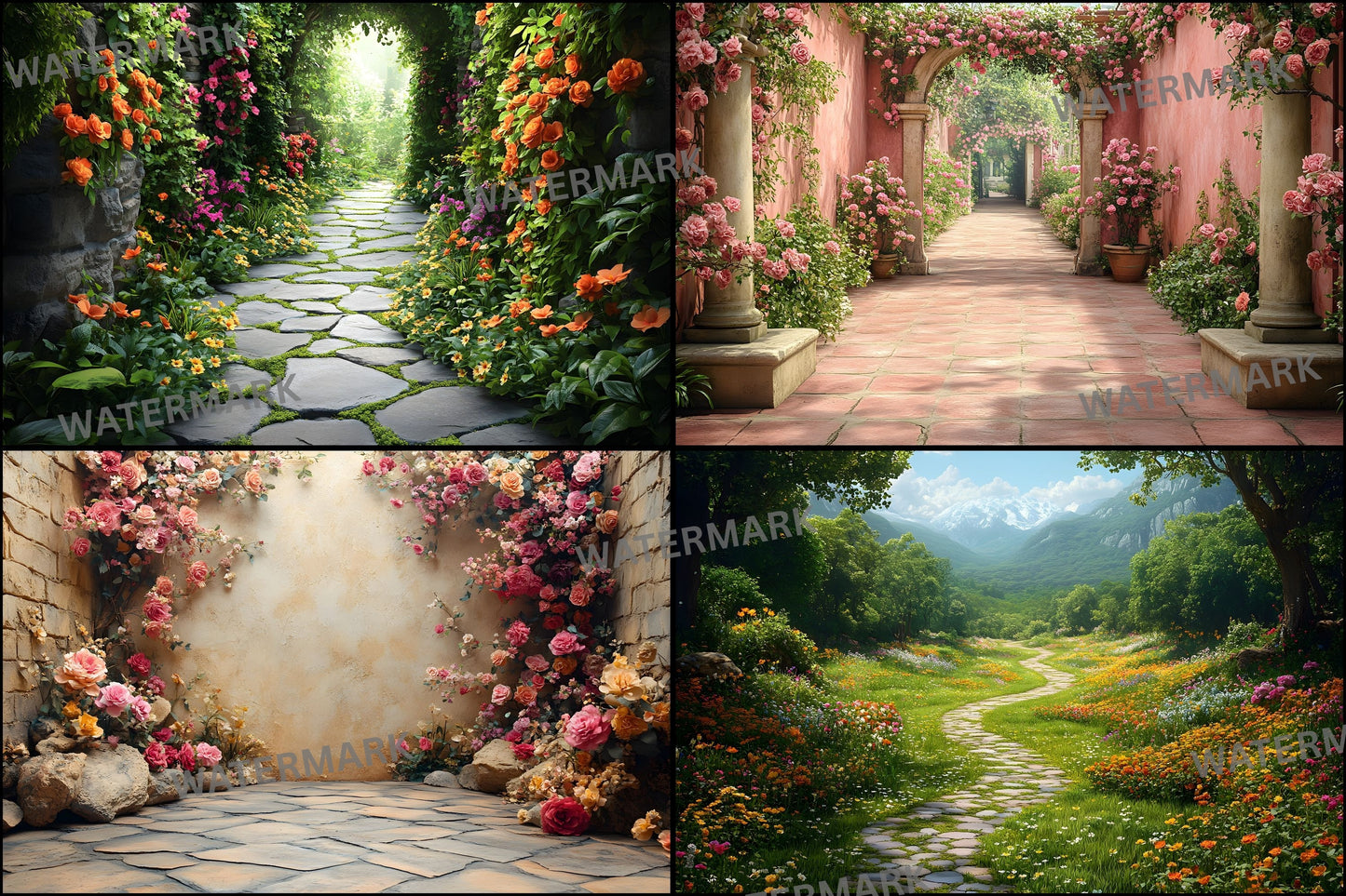 Alice in Wonderland Backdrop Set, Fantasy Storybook Digital Backgrounds for Photography, Whimsical Party Photo Booth, Images