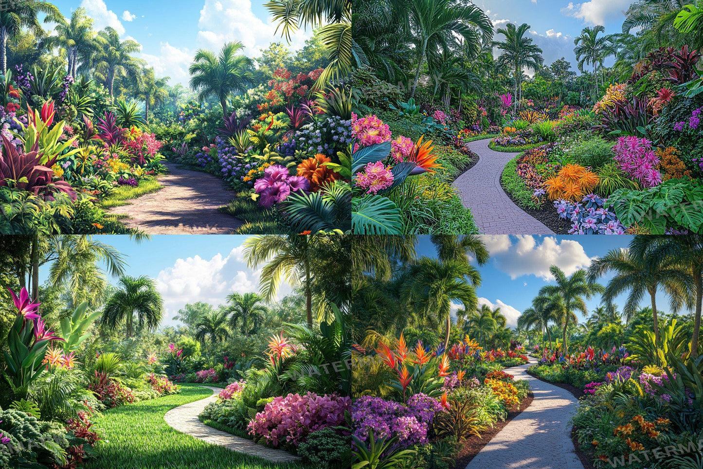 Tropical Bloom Backdrop: 5PNGs for Gorgeous Photography, Lush Floral Textures, Colorful Jungle Digital Backdrops - Overlays
