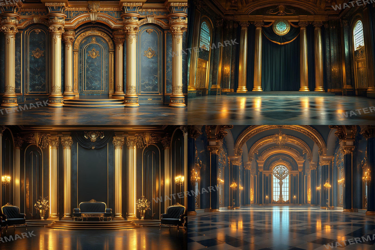 Art Deco Palace Backdrops - Luxury Golden Ballroom & Vintage Glam Photography Backgrounds - Maternity, Wedding Backdrops, Backgrounds
