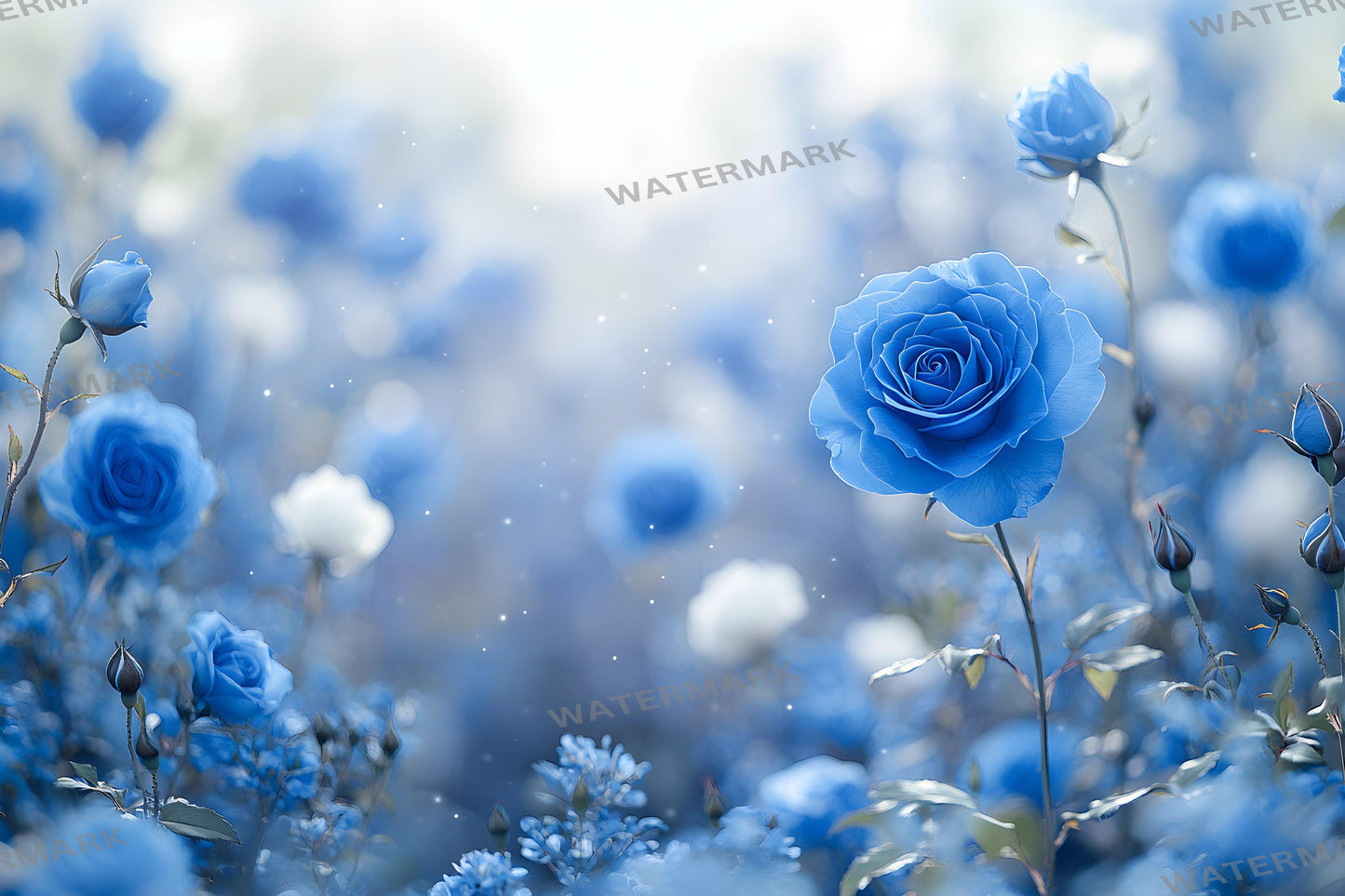 Blue Rose Garden Backdrops, Floral Fantasy Backgrounds, Dreamy Digital Overlays - Floral Backdrops - Wedding, Maternity Backdrop, Garden