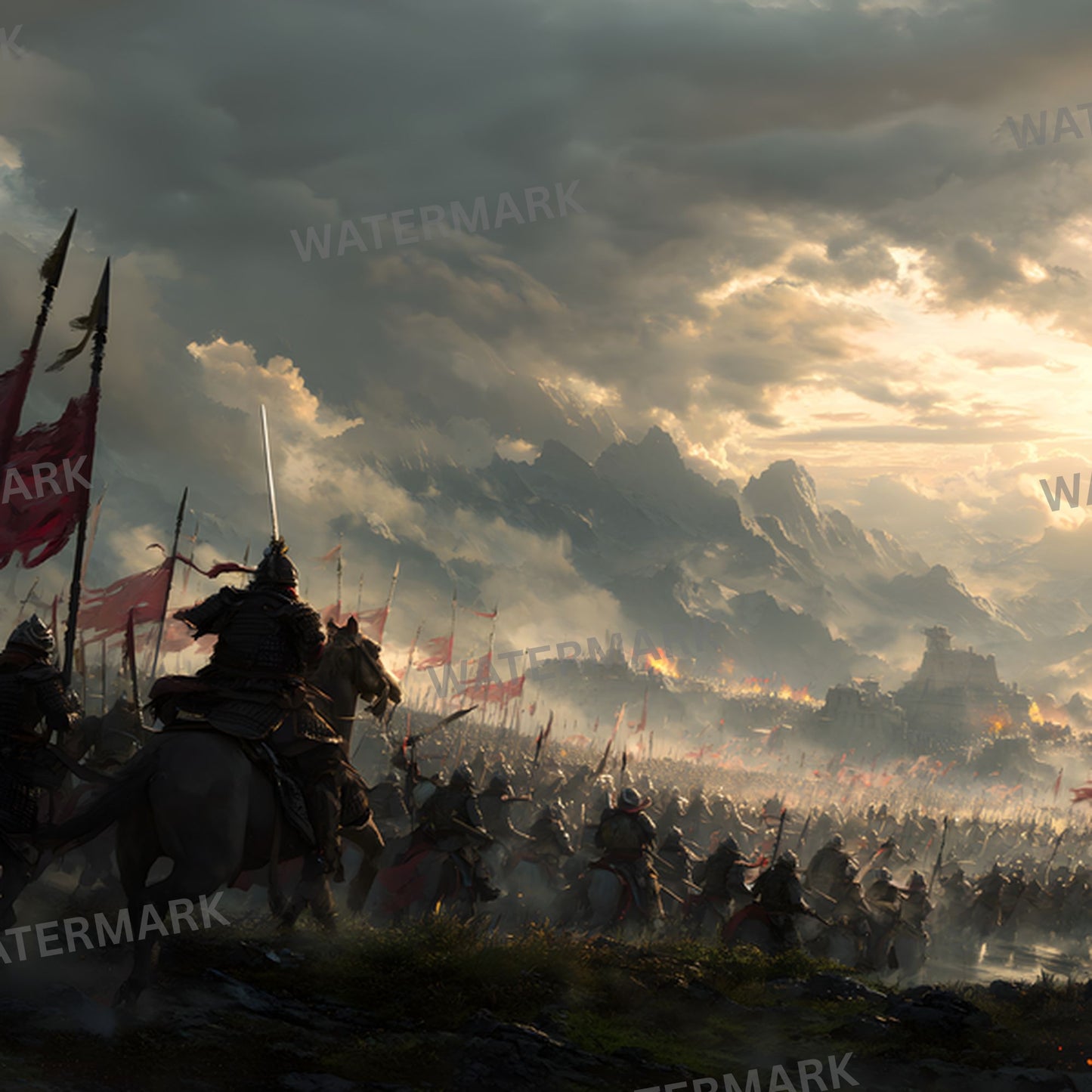 Ancient China Army Battle Digital Backdrop, Photography Background, Historical Warrior Scene, Fantasy Photo Prop, Digital Download