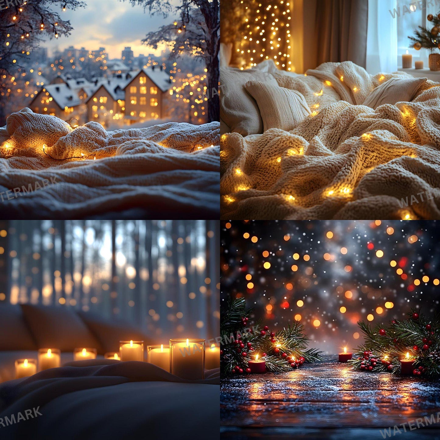 Warm Lights Digital Backdrops - Cozy Christmas Photo Backdrops - Photography, Newborn, Maternity & Family Portraits - Festive Wallpapers