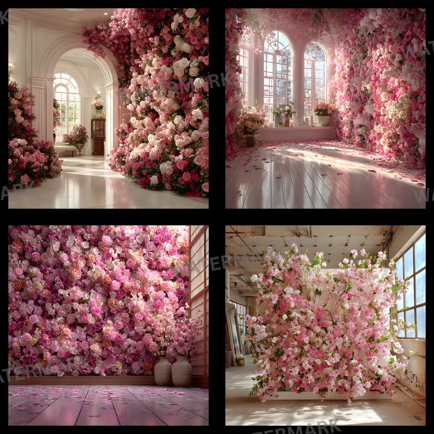 Pink Rose Flower Wall Digital Backdrop Photography, Floral Wedding Background, Square Photo Booth Prop, Elegant Party Decor, Printable Portrait Image