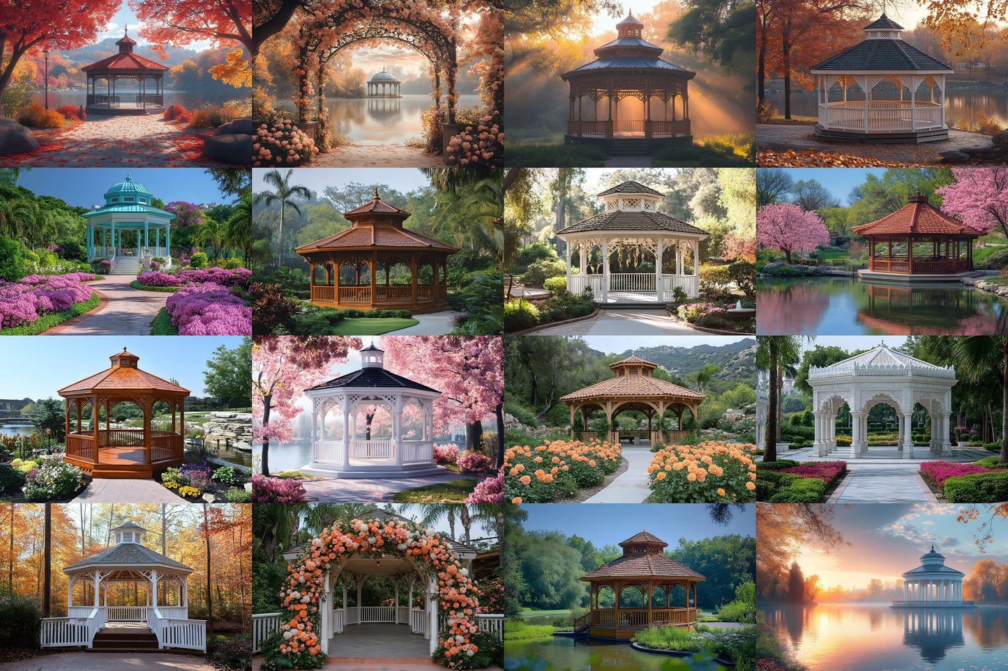Beautiful Gazebo Backdrops | Elegant Garden Digital Backgrounds | Wedding Pavilion Scene | Park Photoshop Backdrop | Garden Photography
