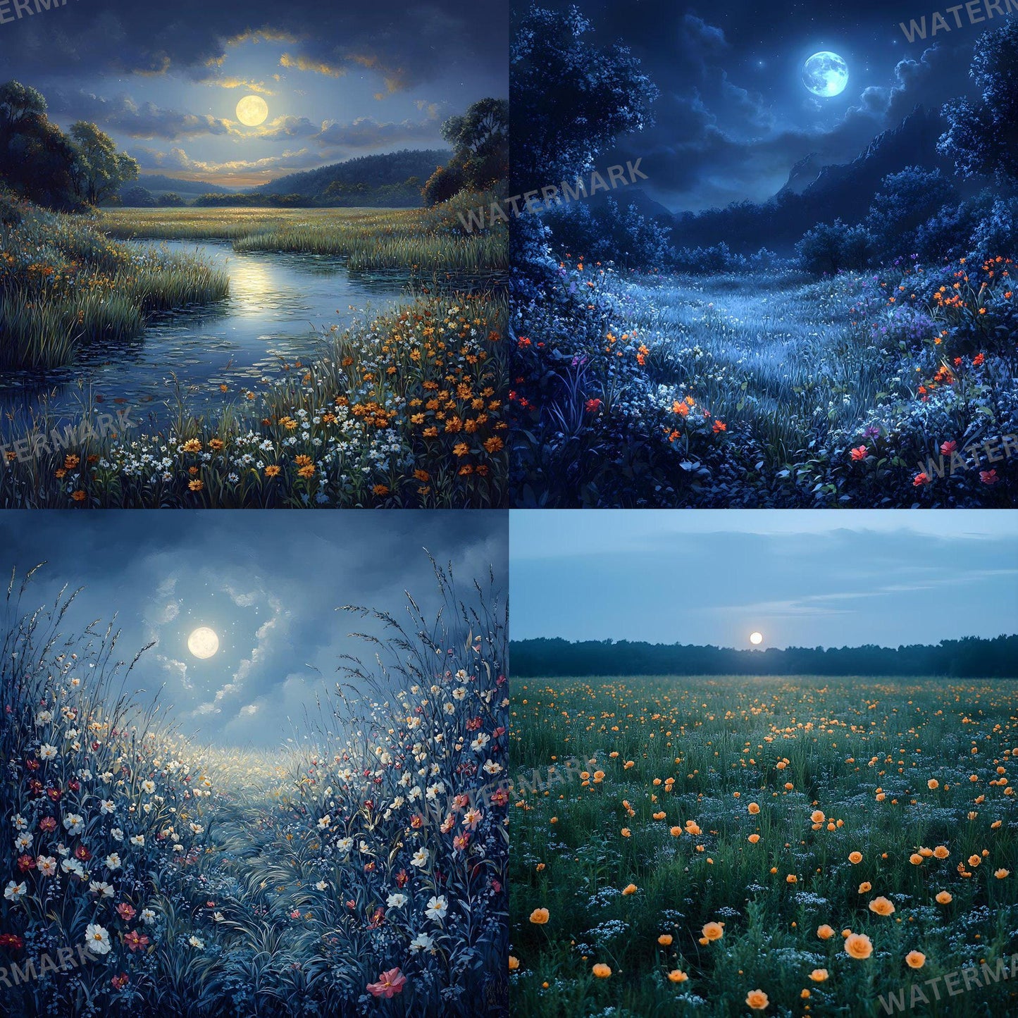 Captivating Moonlit Field Photoshop Composite, Magical Landscape Overlays, Fantasy, Nature & Surreal Photography, Visual Story Background