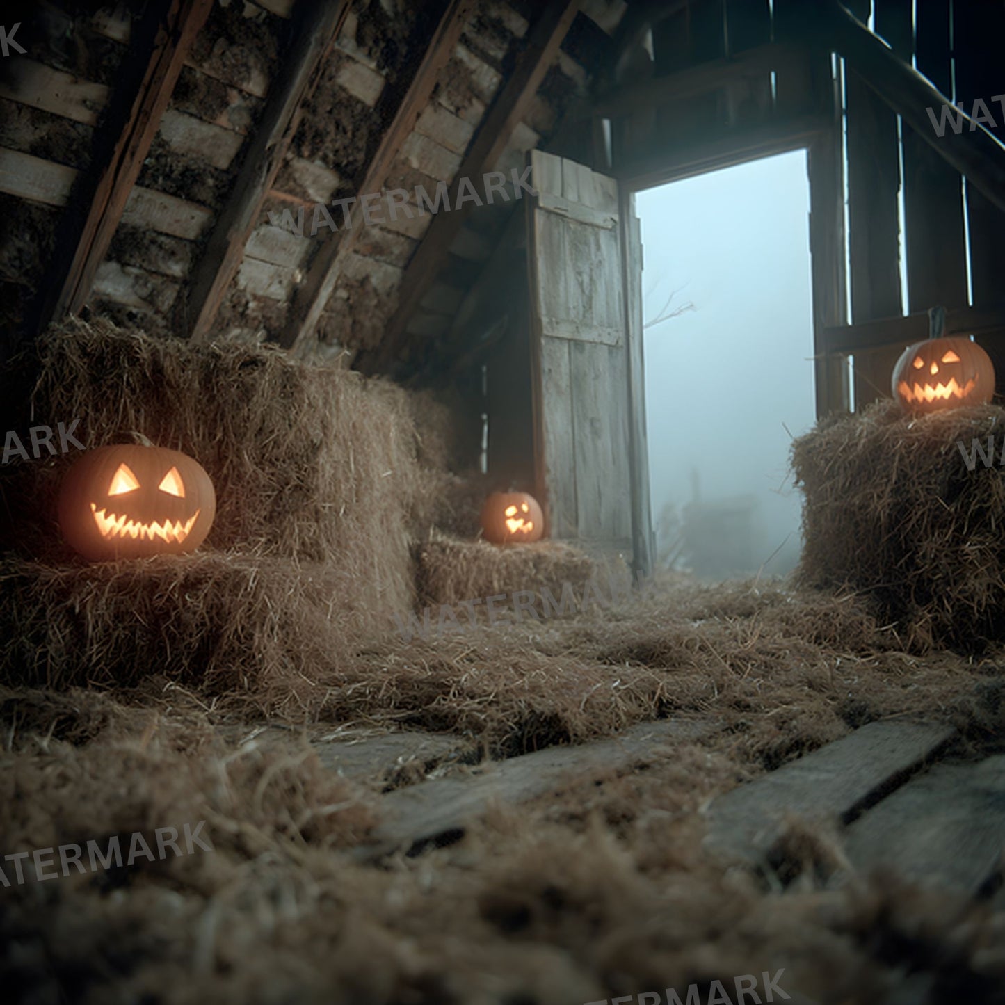 Midnight Abandoned Barn Loft Digital Backdrop, Square Photography Background, Spooky Photo Overlay, Grunge Texture, Eerie Scene, Fantasy Art, SQBD