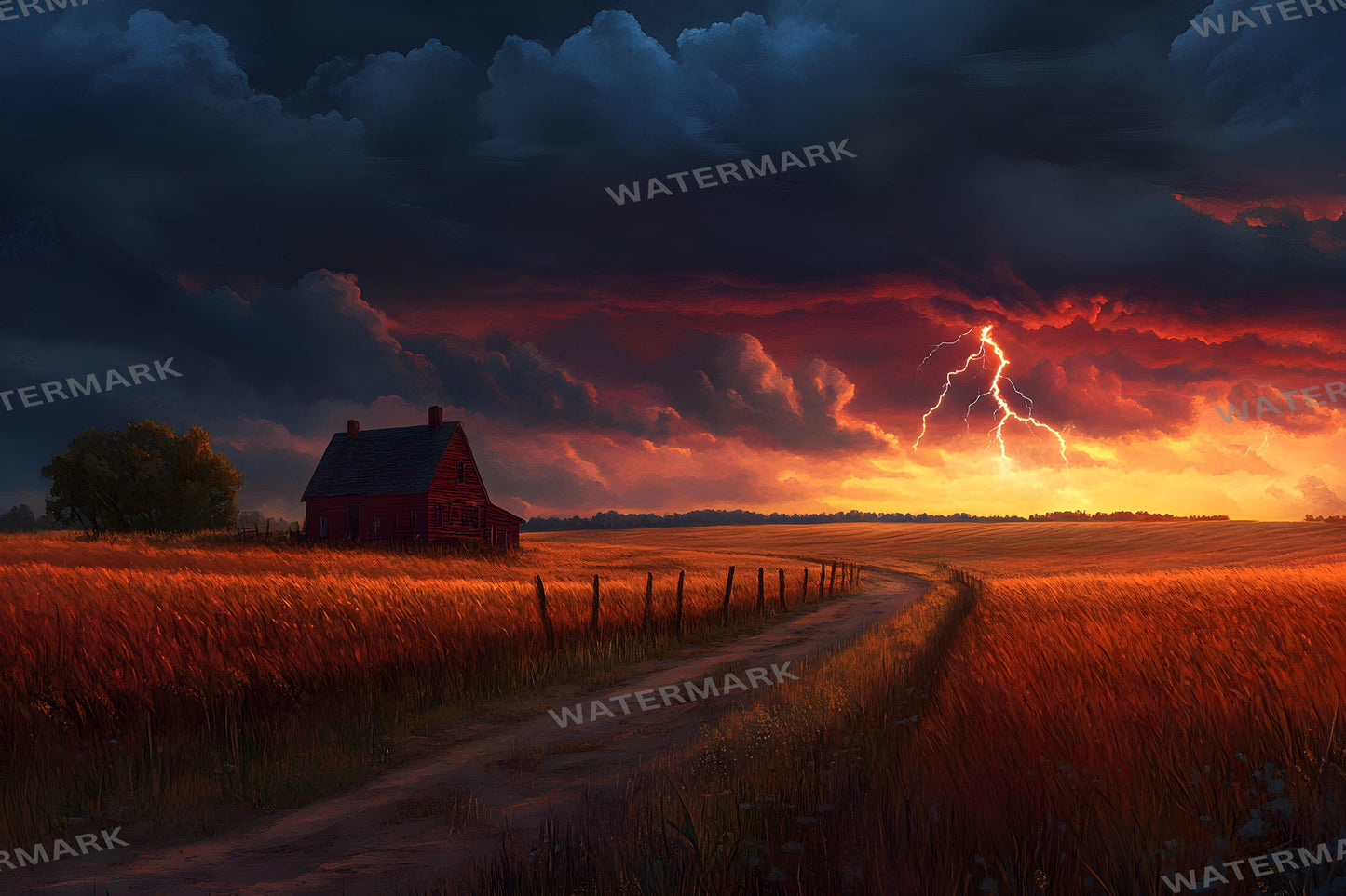 Kansas during Thunderstorm with Wide Open Fields_16 Images_Wizard of Oz | Dorothy Wizard of OZ Backdrops