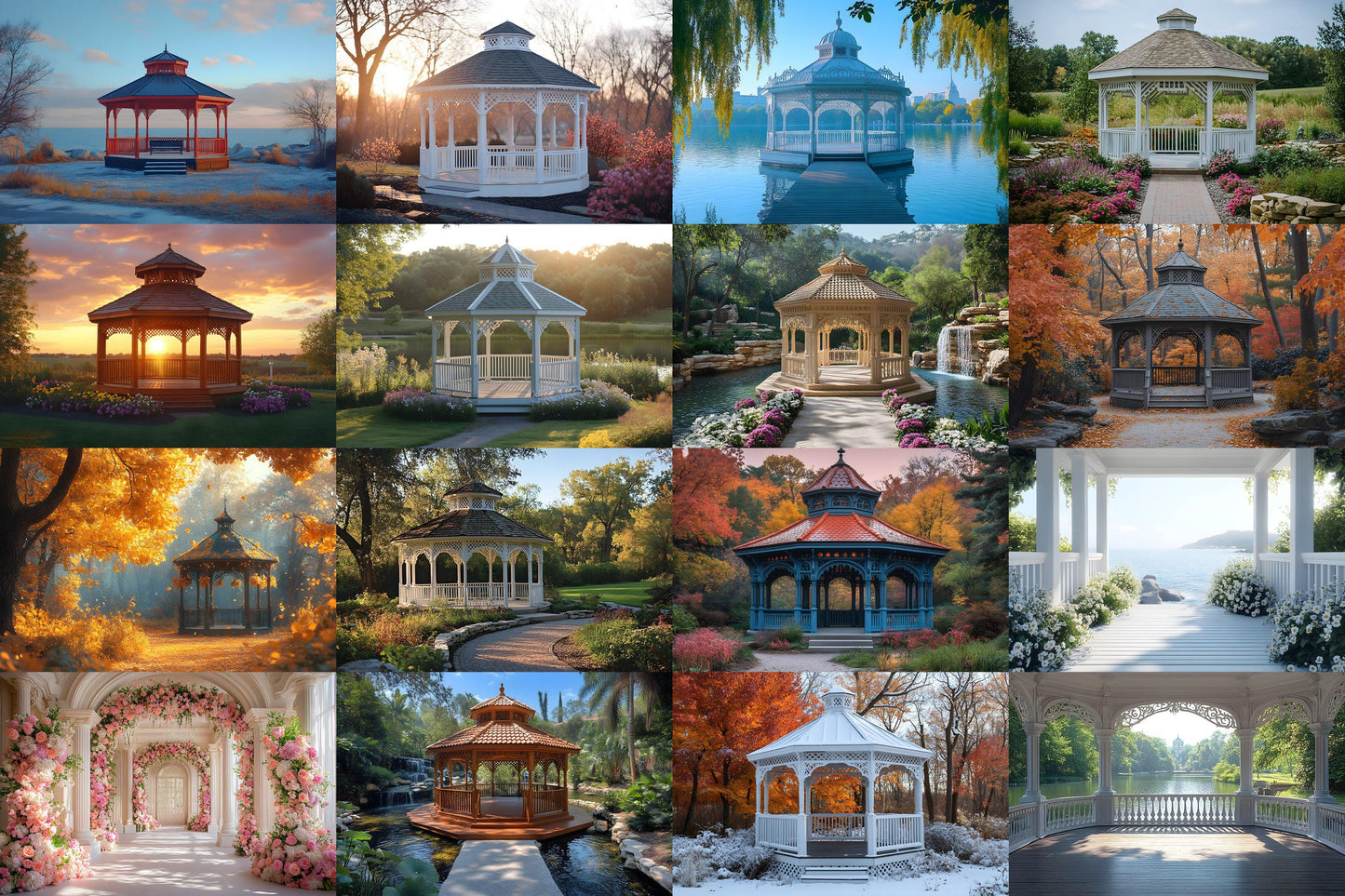 Beautiful Gazebo Backdrops | Elegant Garden Digital Backgrounds | Wedding Pavilion Scene | Park Photoshop Backdrop | Garden Photography