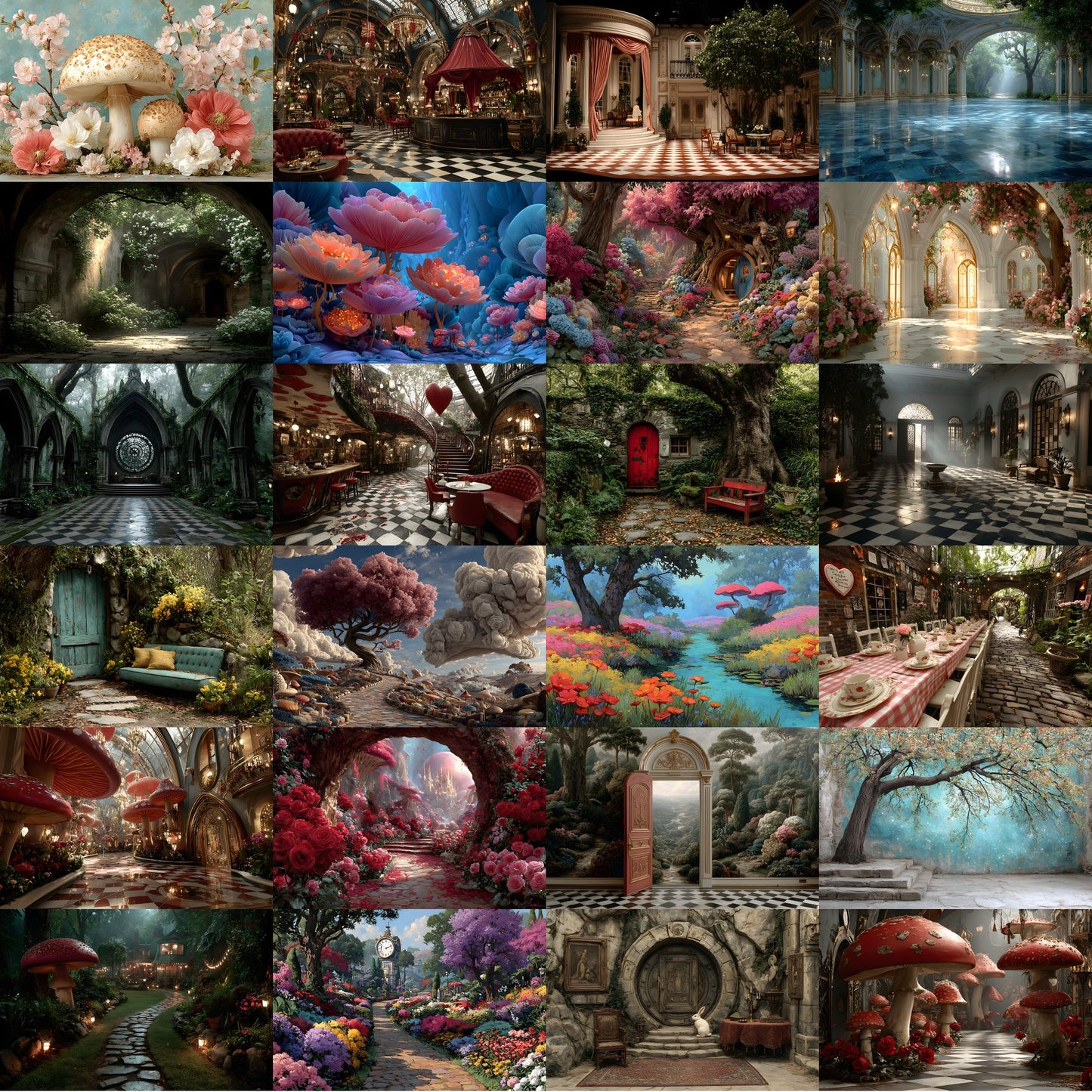 Alice in Wonderland Backdrop Bundle, Whimsical Digital Backgrounds for Photography, Storybook Theme, Fantasy Photo Booth, High-Res Images, Landscape