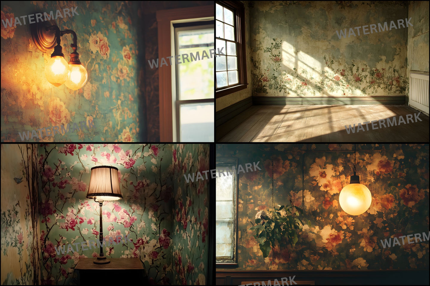 Vintage Wallpaper Room Backdrops, Photography Backgrounds, Digital Download for Photographers,Textures, Antique Interior Photo Booth