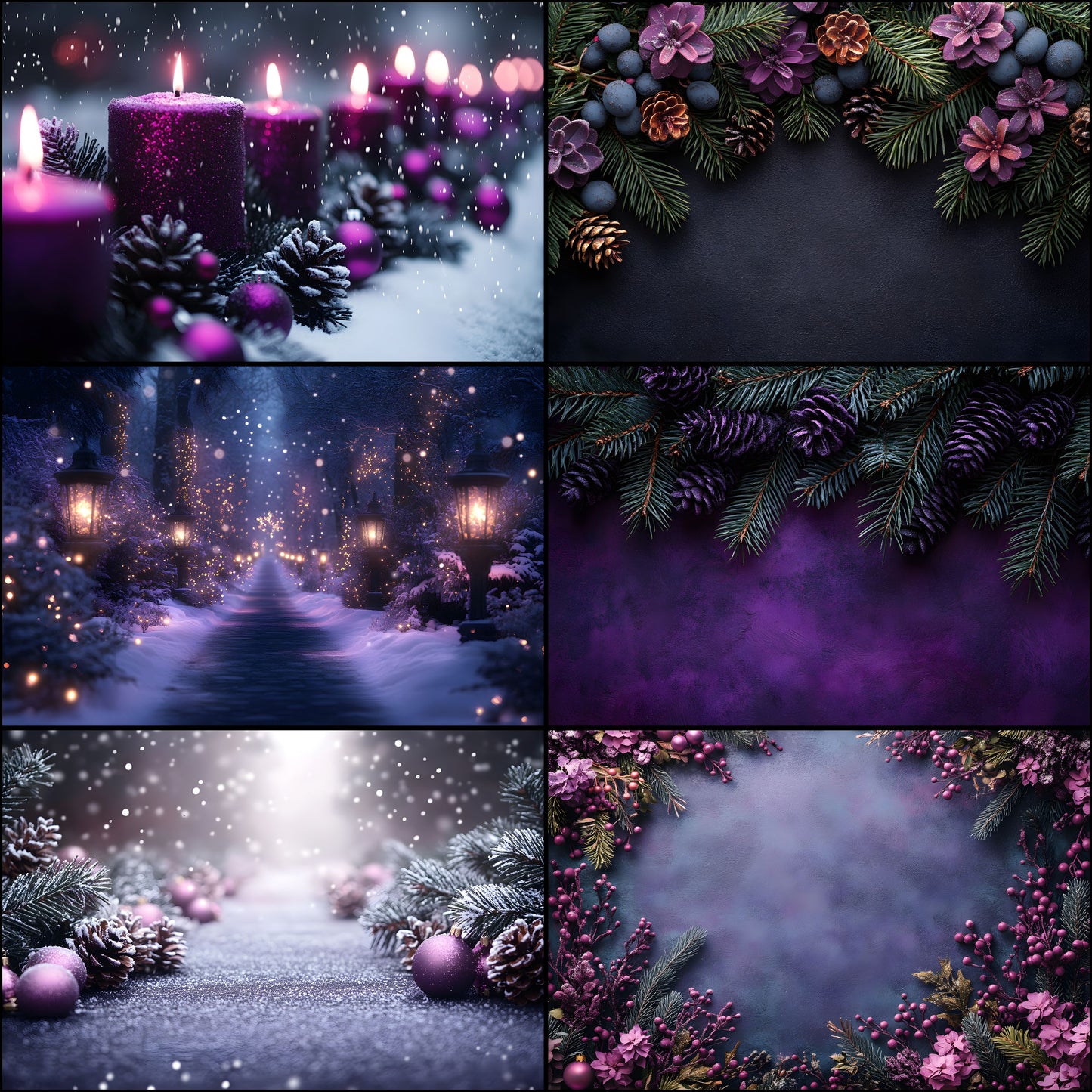 Gothic Purple Christmas Backdrop Set, Festive Holiday Backgrounds, Dark Winter Photography, Digital Photo Overlays, Fantasy Xmas Scenes