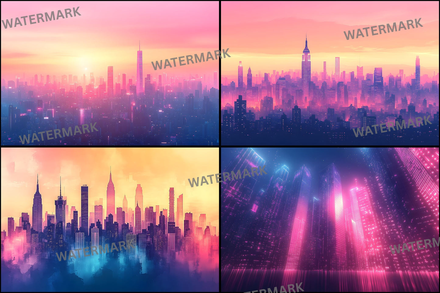 Abstract Cityscape Digital Backdrop Bundle, Skyline Photography Backgrounds for Composites, Urban Fantasy Photo Overlays, Images