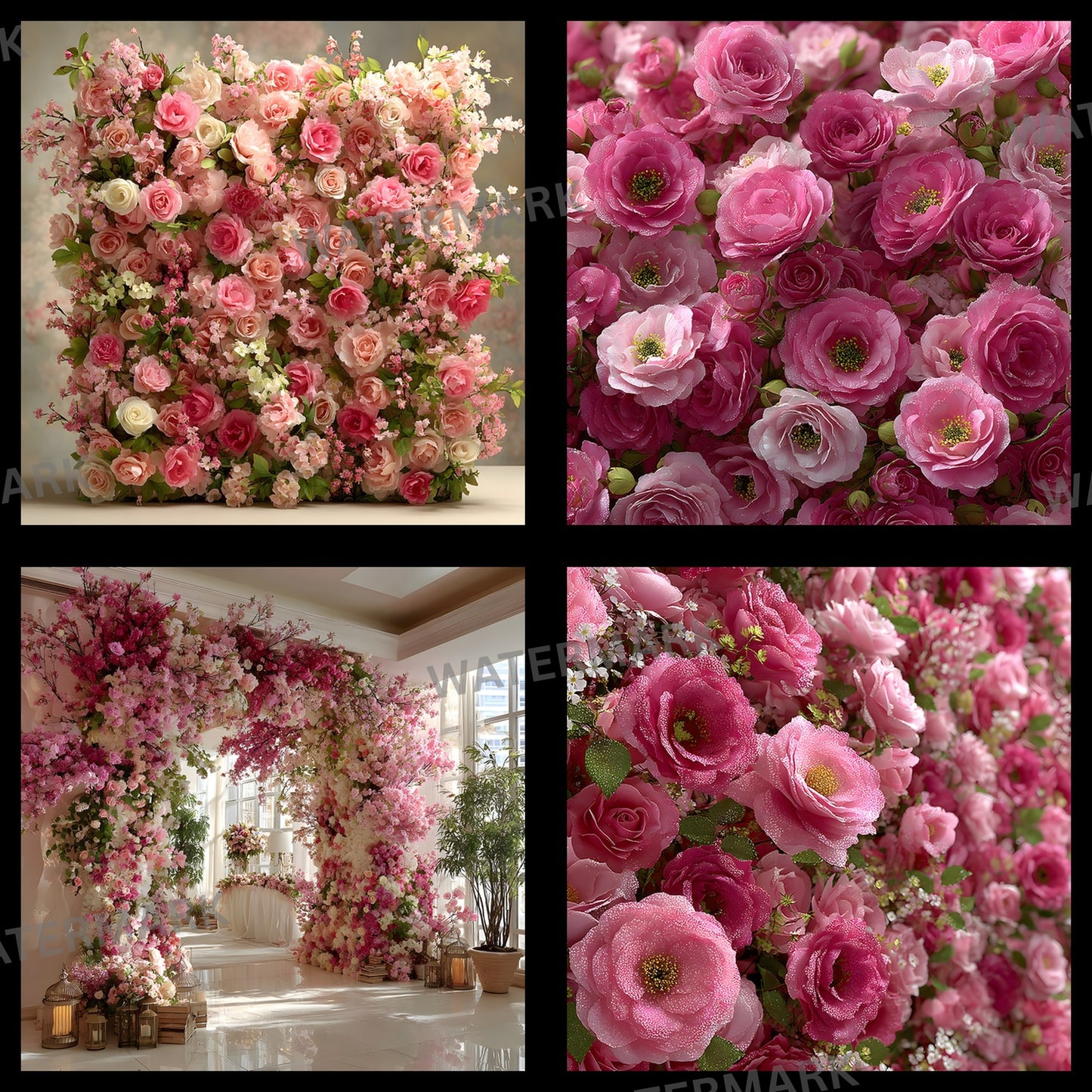 Pink Rose Flower Wall Digital Backdrop Photography, Floral Wedding Background, Square Photo Booth Prop, Elegant Party Decor, Printable Portrait Image