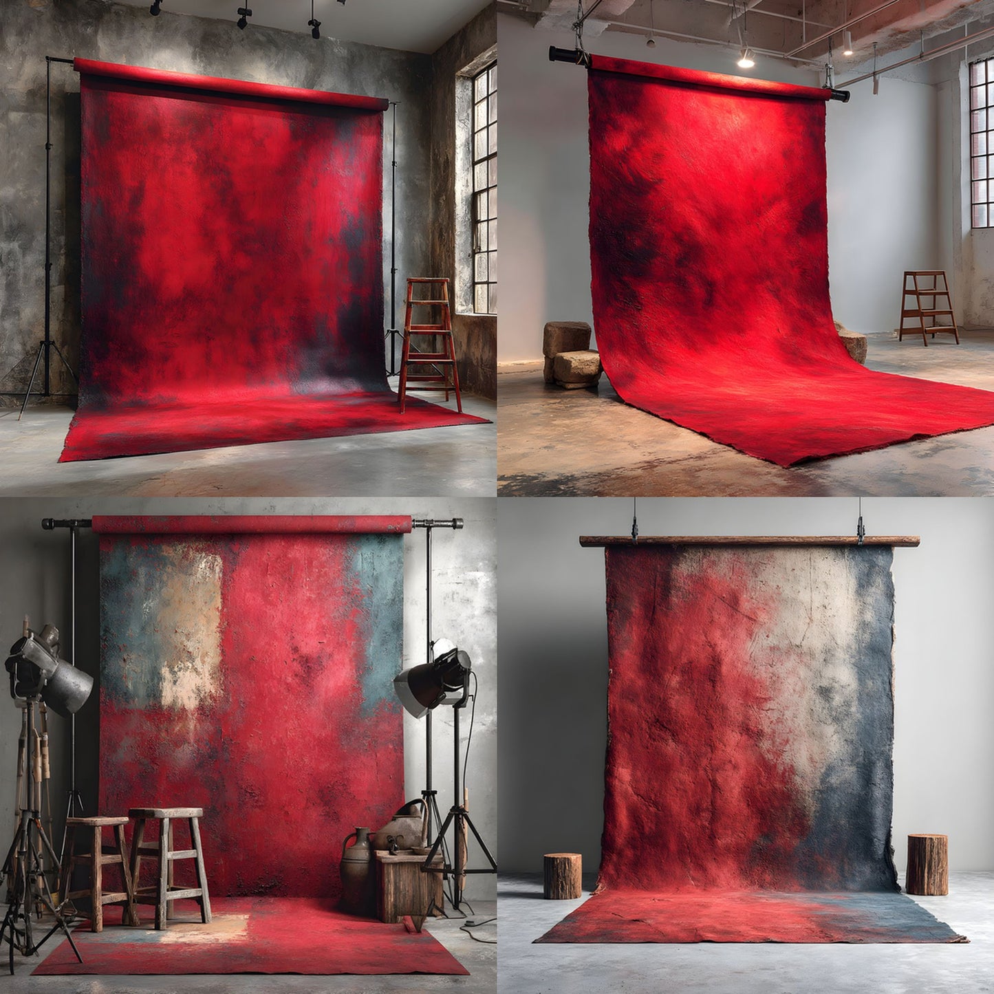 Abstract Red Painted Canvas Digital Backdrop, Artistic Photography Background for Unique Portraits, High-Resolution Textures, Square Format for Creative Projects