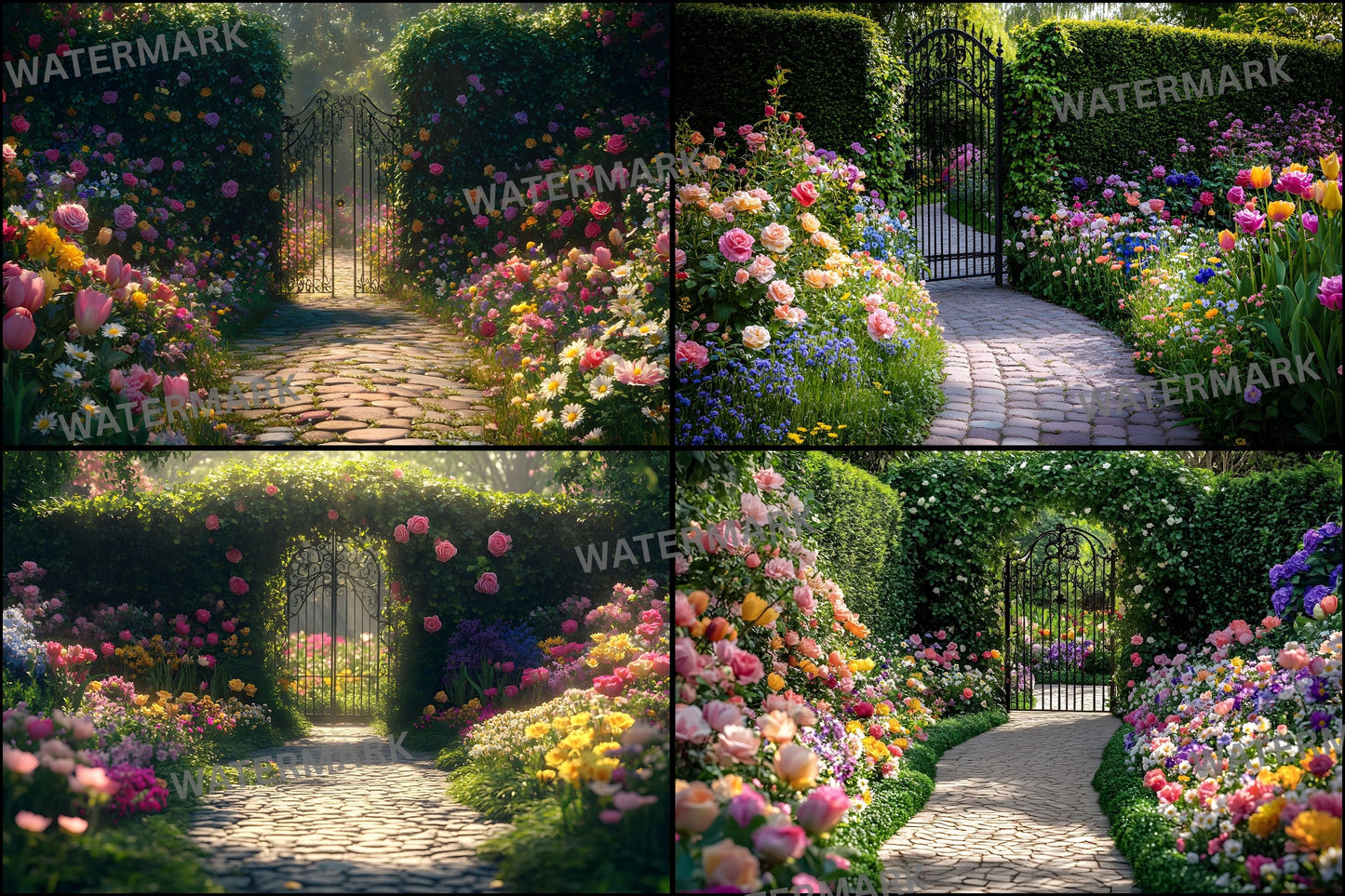 Whimsical Flower Garden Digital Backdrop, Lush Floral Backgrounds, Photography, Fantasy Photo Overlays, Springtime Scene