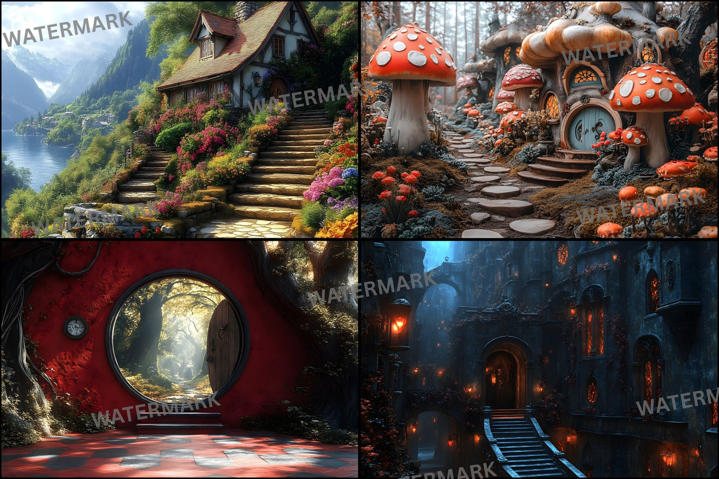 Alice in Wonderland Backdrop Set, Fantasy Storybook Digital Backgrounds for Photography, Whimsical Party Photo Booth, Images
