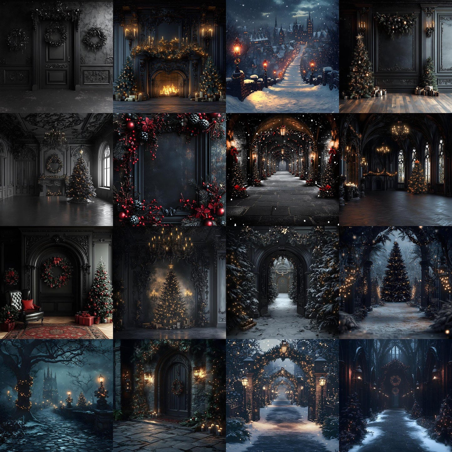 Gothic Christmas Backdrops, Digital Backdrop, Christmas Backdrop, Gothic Dark Festive Digital Download Black Christmas Backgrounds