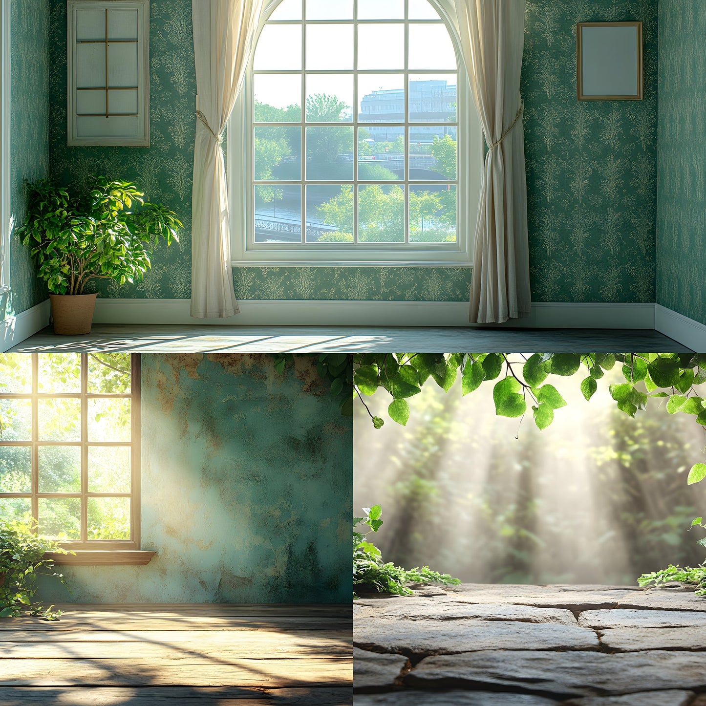 Vintage Sunlit Room Digital Backdrop, Wallpaper Backgrounds, Photography, Cozy Interior Scene, Photo Prop, Dreamy Light