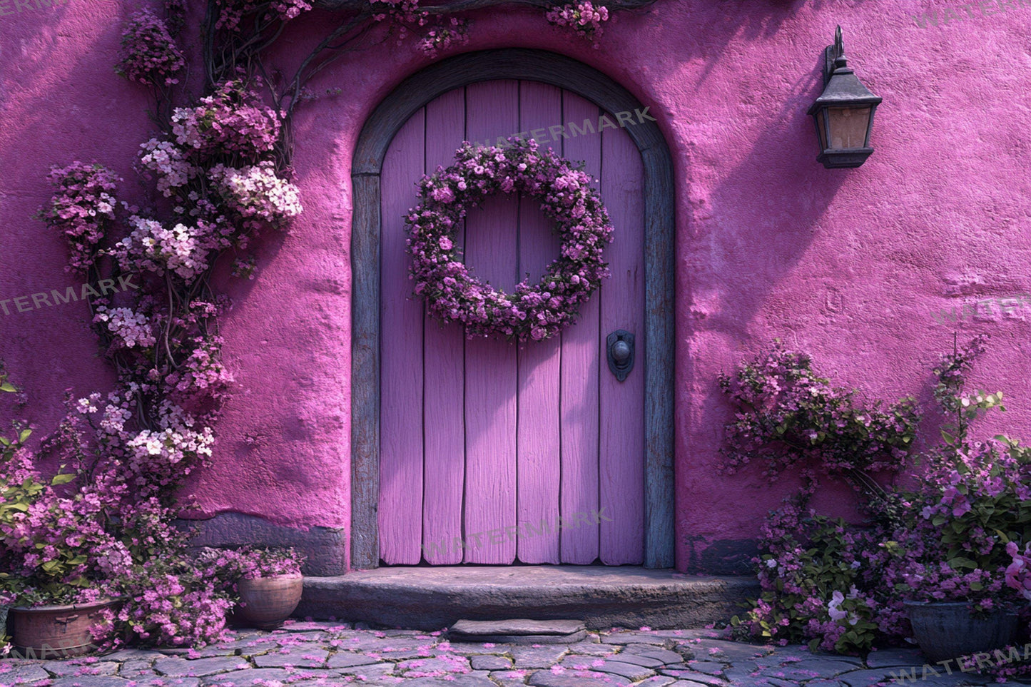 Pastel Cottage Door Backdrops, Fairy Tale Digital Backgrounds, Whimsical House Photography Props, Floral Entrance Composites