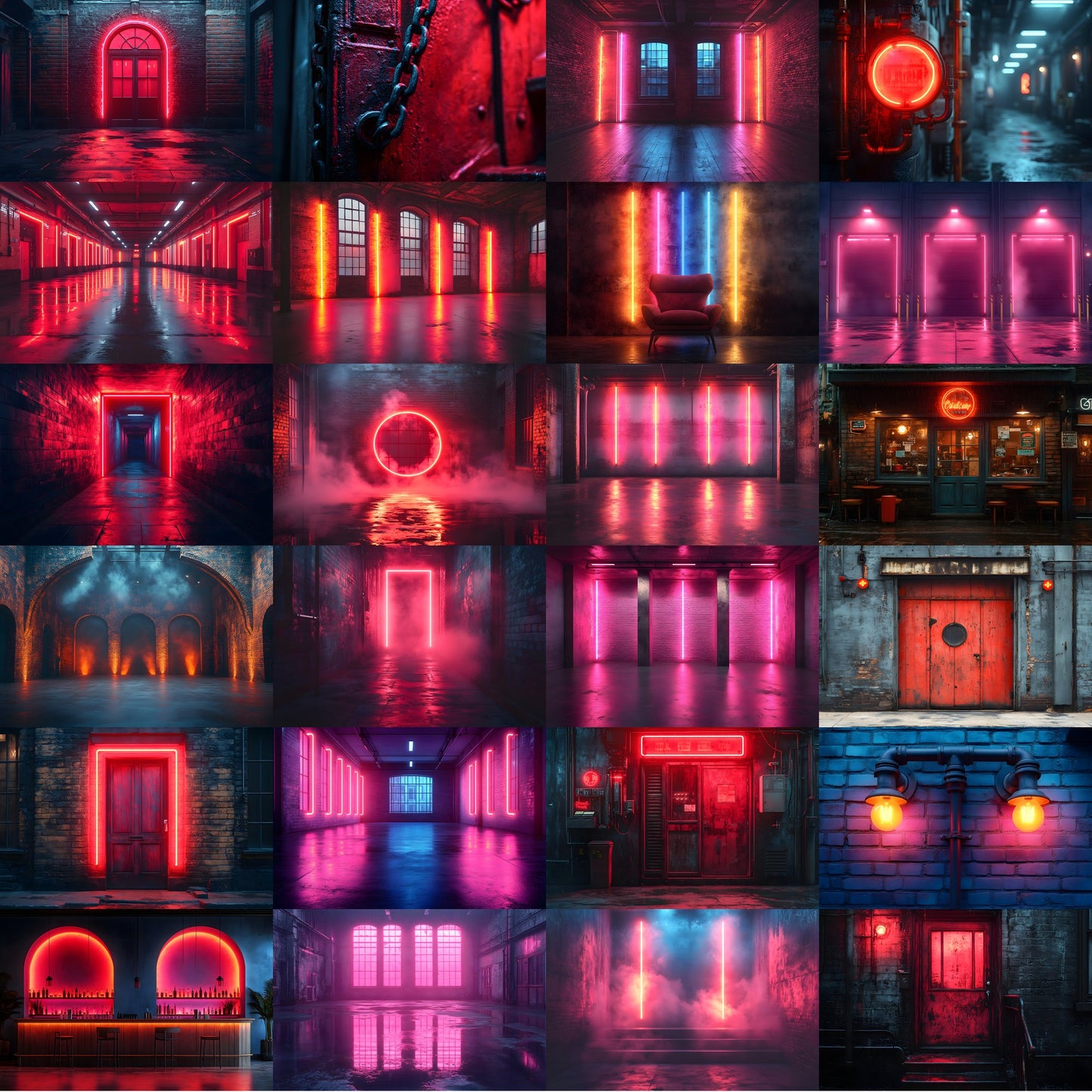 Neon Industrial Rustic Photography Backdrop Set, Urban Digital Backgrounds for Portraits, Graffiti Wall Photo Overlays, LBXD