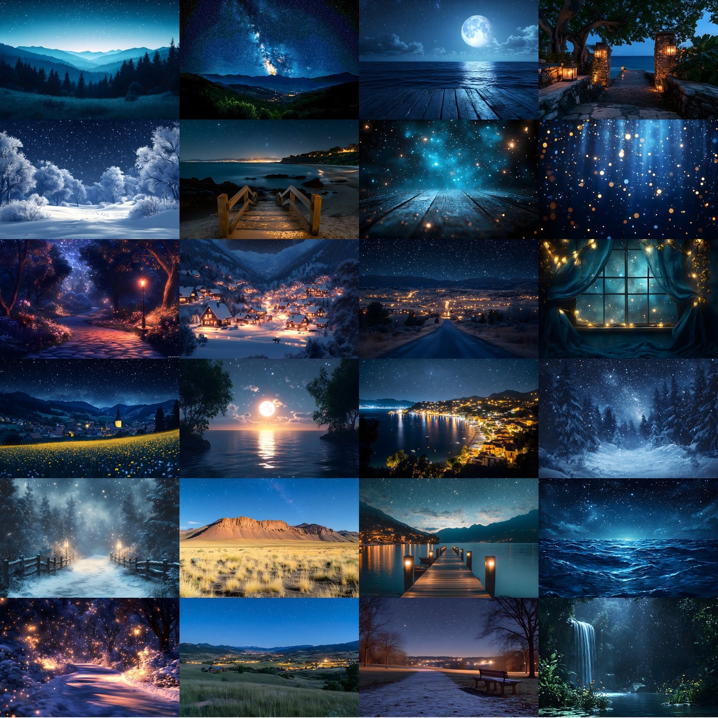 Starry Night Digital Backdrop Bundle, Dreamy Backgrounds for Photography, Celestial Photo Overlays, Magical Night Sky Scenes, LBXD