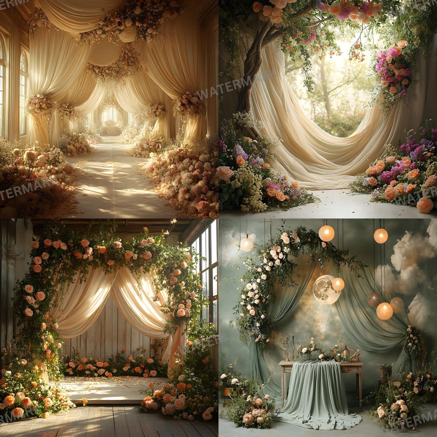 Fairytale Wedding Backdrops | Digital Backdrops for Weddings, Floral Backdrops, Photoshop Overlays, Wedding Photography, Floral Backdrops