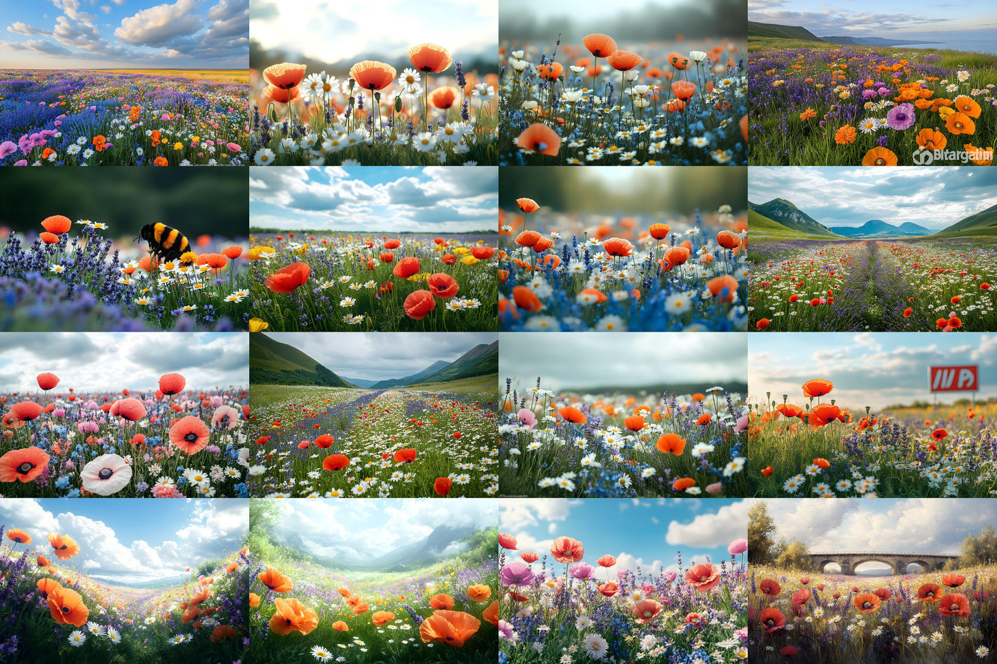 Meadow Bliss Backdrops - Stunning Wildflower Fields Landscape Photography Backgrounds - Floral Backdrops - Wedding, Maternity Backdrop