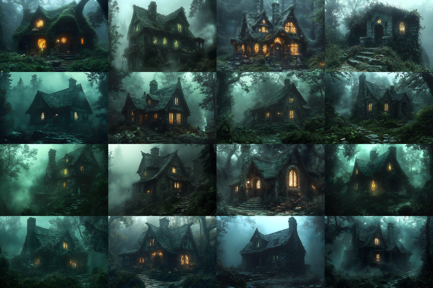 Witch Cottage Retreat Backdrops, Enchanted Forest Hideaways, Cozy Magical Cabins, Mystical Woodland Scenes, Digital Fantasy Backgrounds
