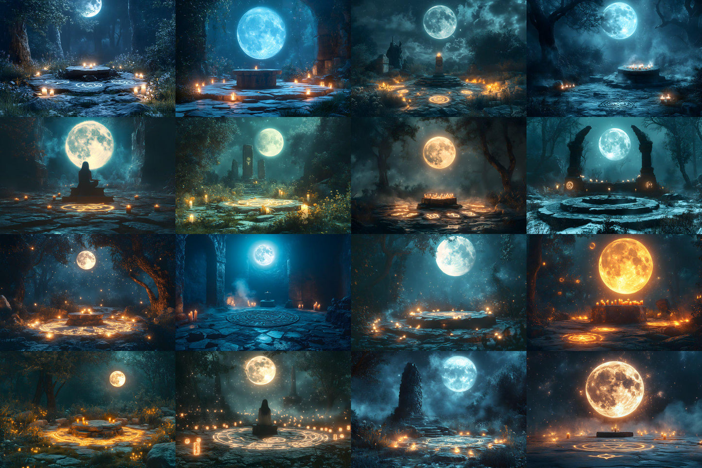 Moonlit Spellcasting Backdrops, Mystical Night Magic Circles, Enchanted Landscapes, Sorcerer Aesthetic, Digital Fantasy Backgrounds