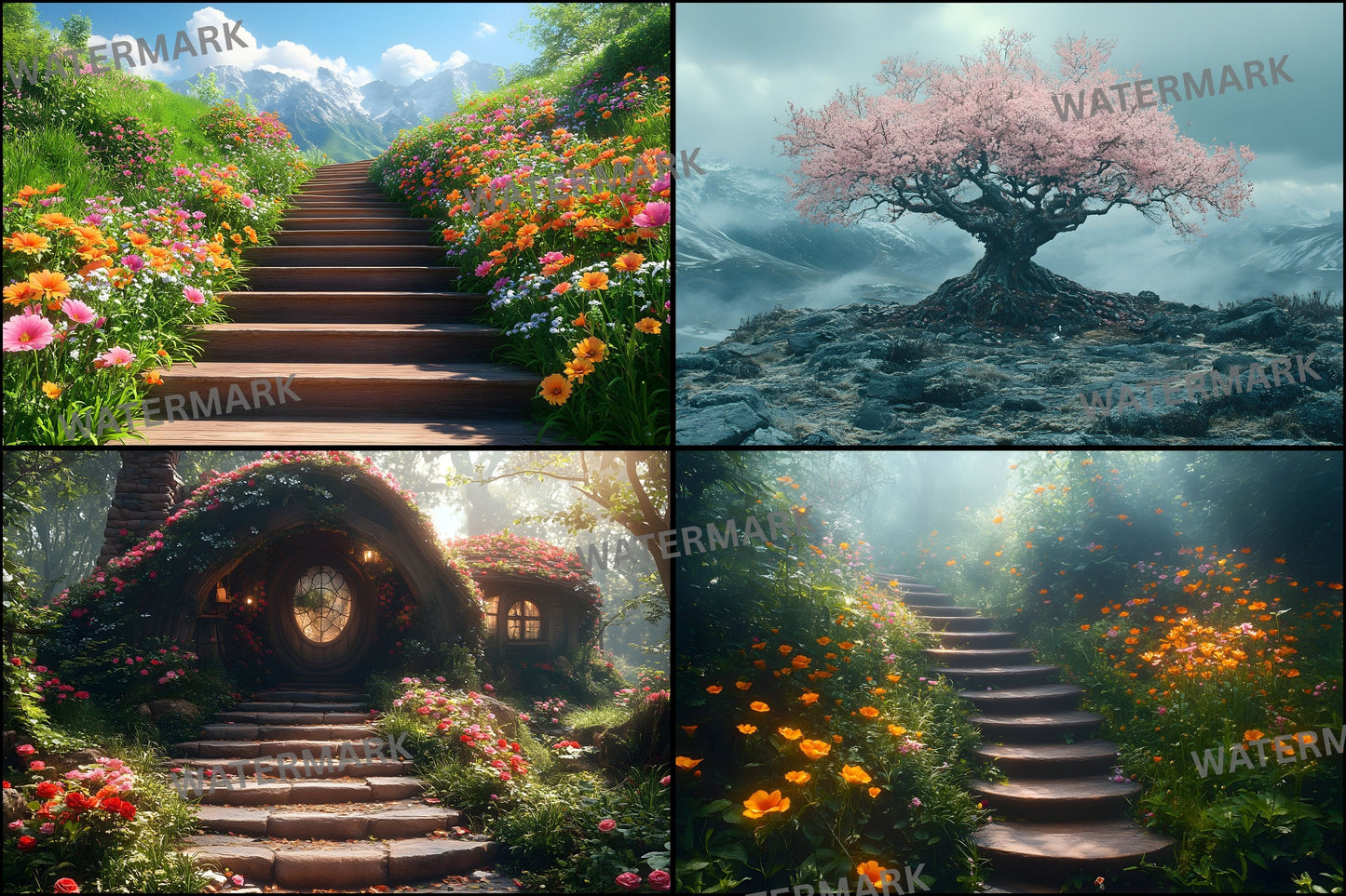 Alice in Wonderland Backdrop Set, Fantasy Photography Backgrounds, Digital Wonderland Scenery, Whimsical Party Decorations, Photo Booth