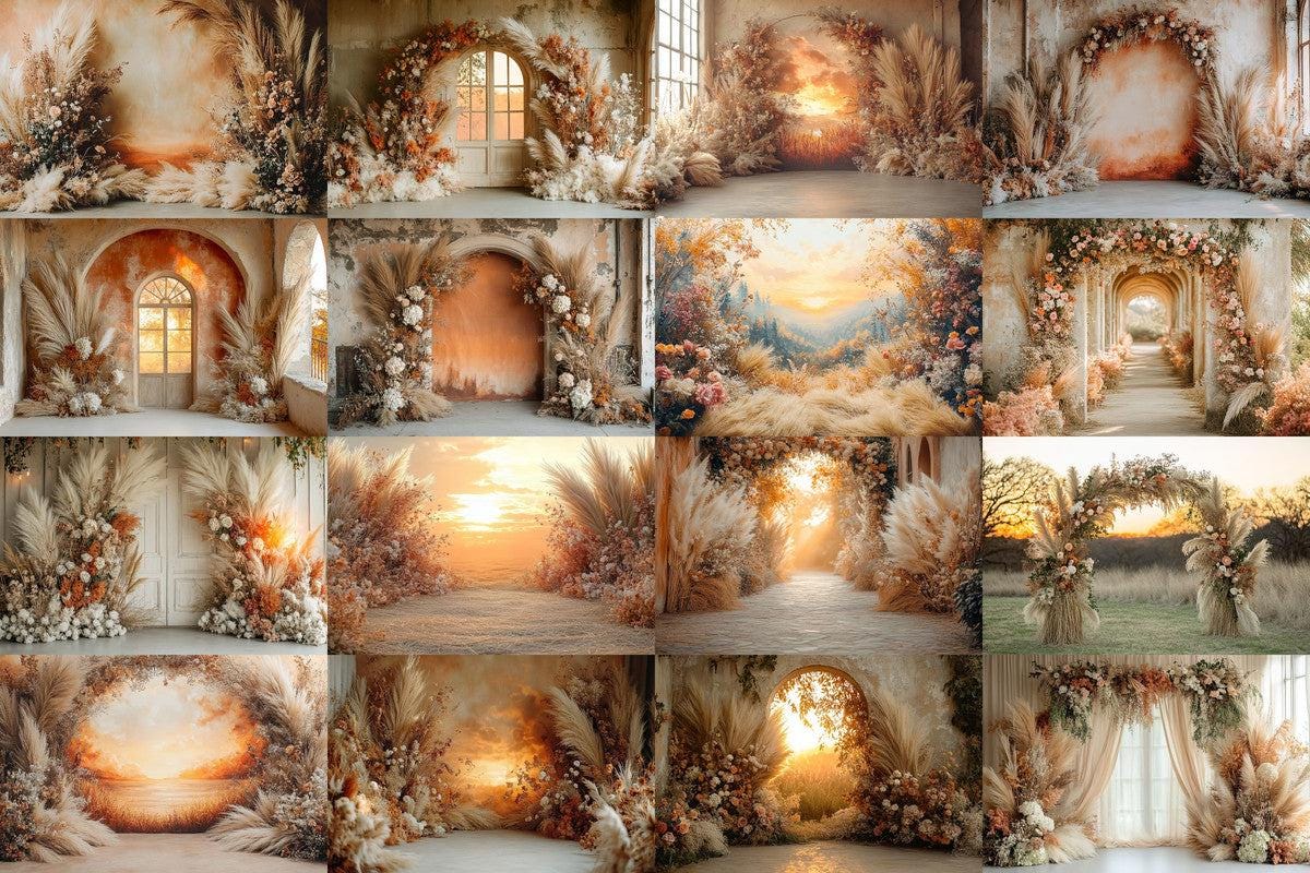 Boho Background - Sunset Arch Photography Backdrops - 8Warm Aesthetic PNGs for Digital Art & Photography - Commercial Use