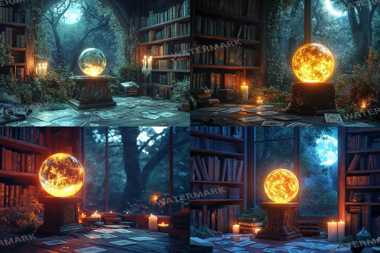 Witch Crystal Ball Backdrop: 4PNGs for Mystical Fortune Teller Photos, Magical Halloween Decor, Occult Divination Digital Backdrops