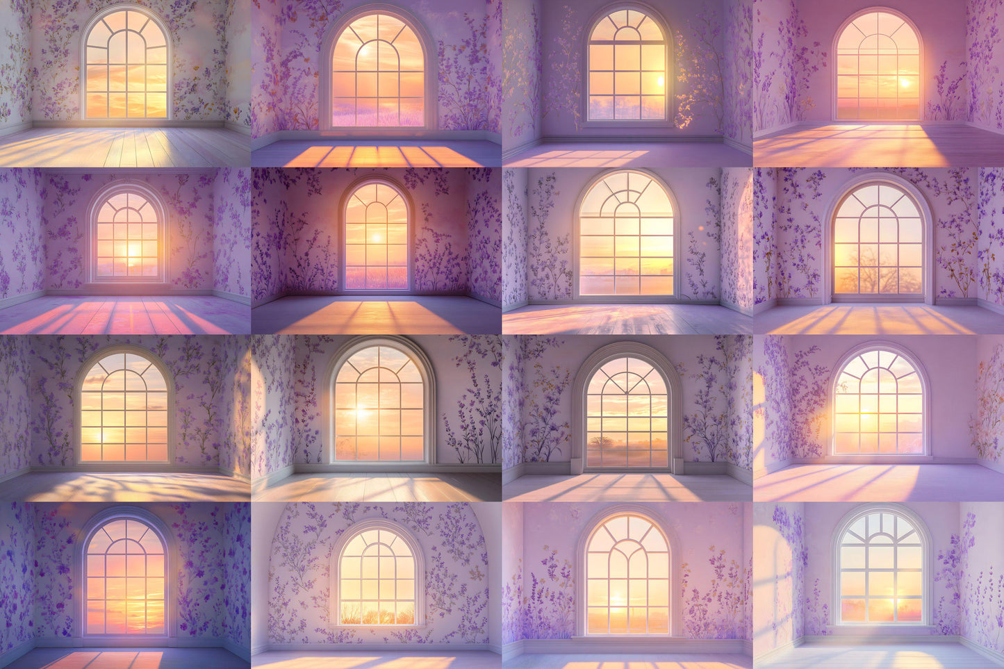 Floral Twilight Glow Backdrops, Soft Romantic Backgrounds, Maternity Backdrop, Photoshop Overlays - Window Backdrops - Sunset Backdrops