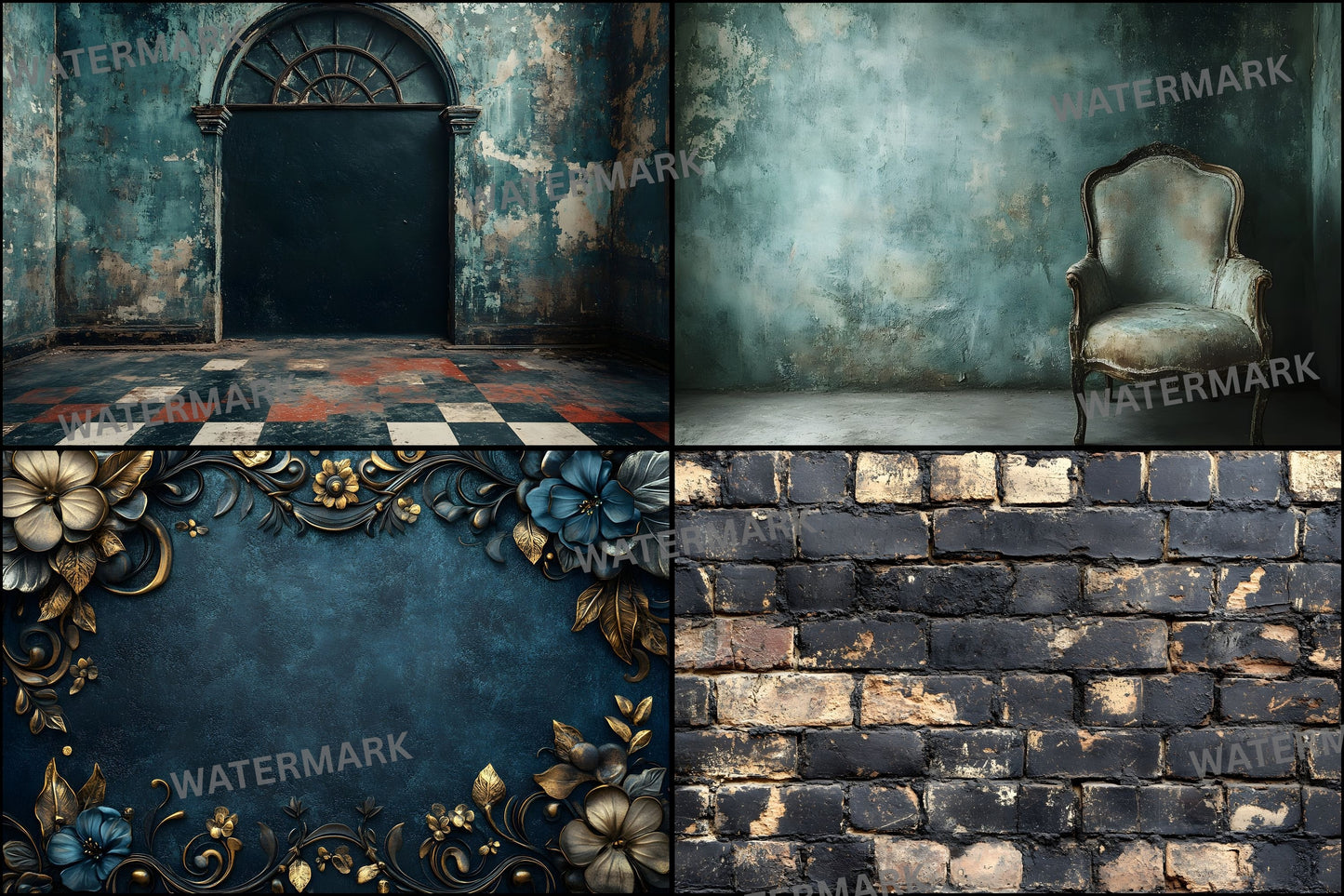 Vintage Black Textured Wall Digital Backdrop, Dark Photography Background for Portrait, Moody Fine Art Texture